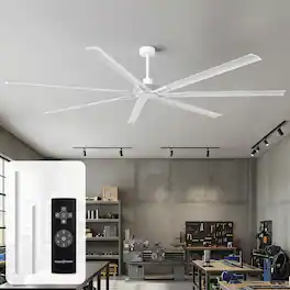 Parrot Uncle - 100-inch Industrial Extra Large Commercial HVLS Ceiling Fan without Light, 7 Aluminum Blades and Remote Control - White