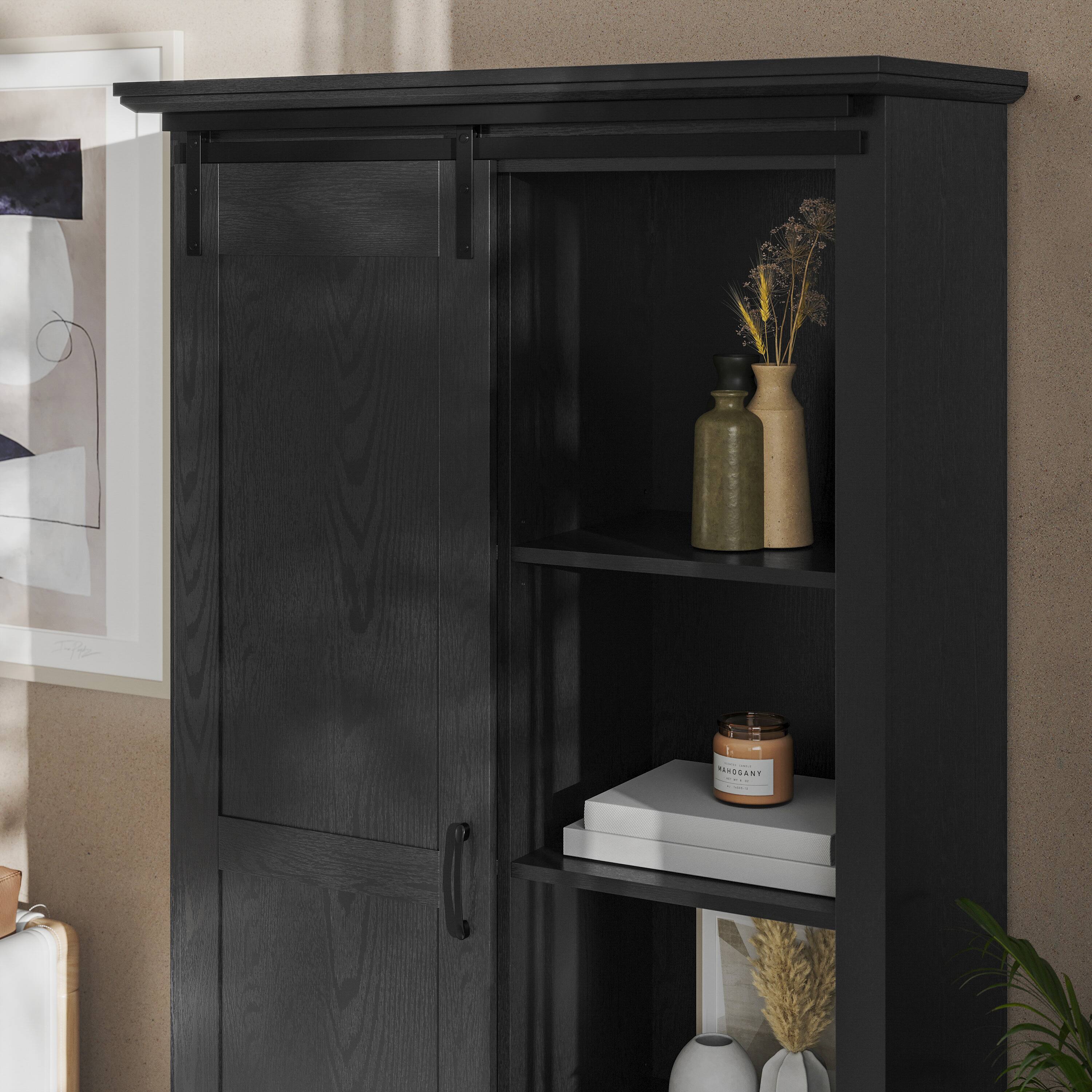 Alt View 3. Flash Furniture - Harrison 36" Wide Rustic Farmhouse Storage Cabinet Bookcase with Sliding Barn Door and 4 Adjustable and 2 Fixed Shelves - Black.