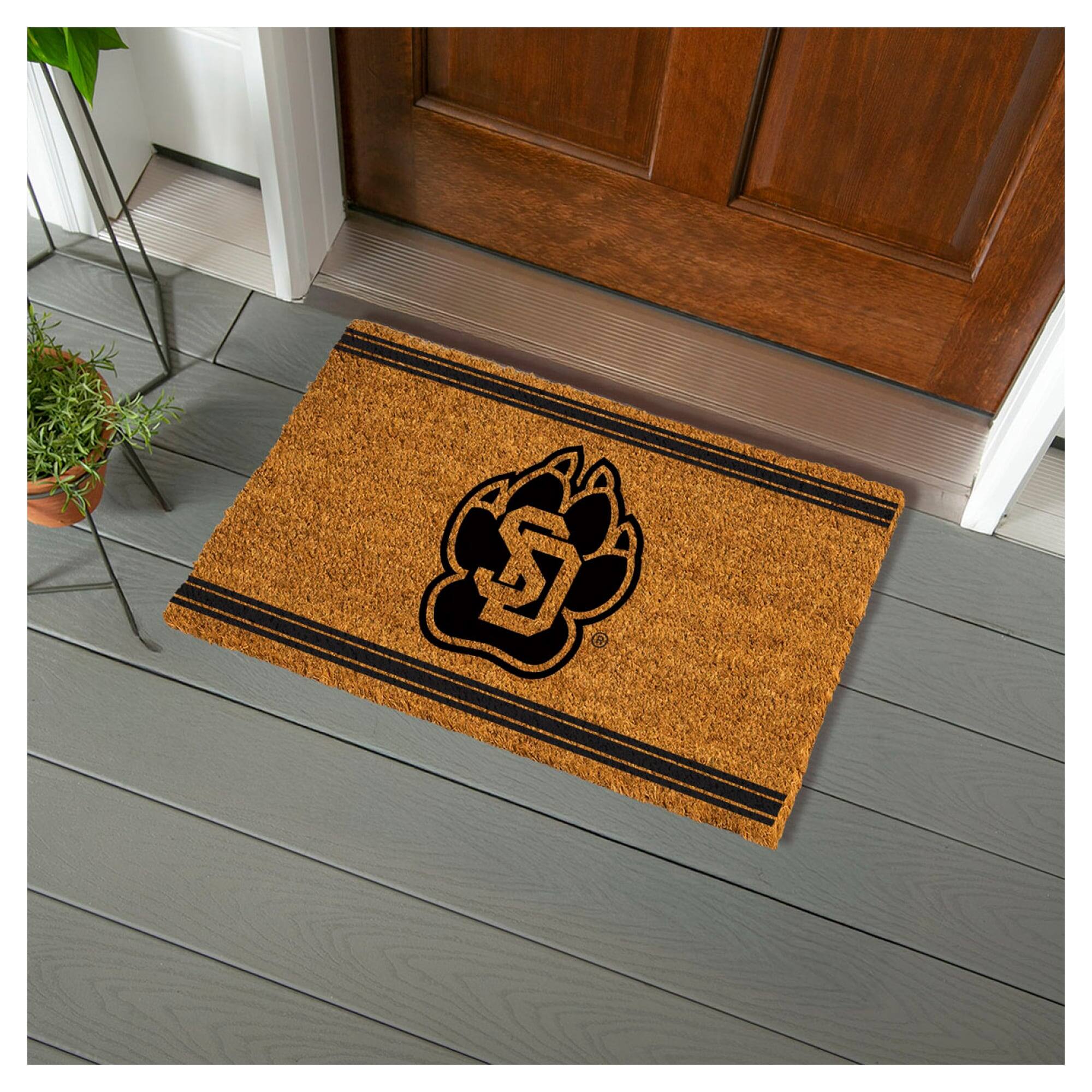 Alt View 1. Evergreen Enterprises - South Dakota Coyotes 28" x 16" Primary Logo Outdoor Coir Entryway Mat - Multicolor.