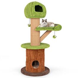 Kadyn - Cat Scratching Tower,Cat Tree, Mushroom Cat Tree for Indoor Cats with 2 Cute Condos Plush Perch and Teasing Balls-Green - Brown