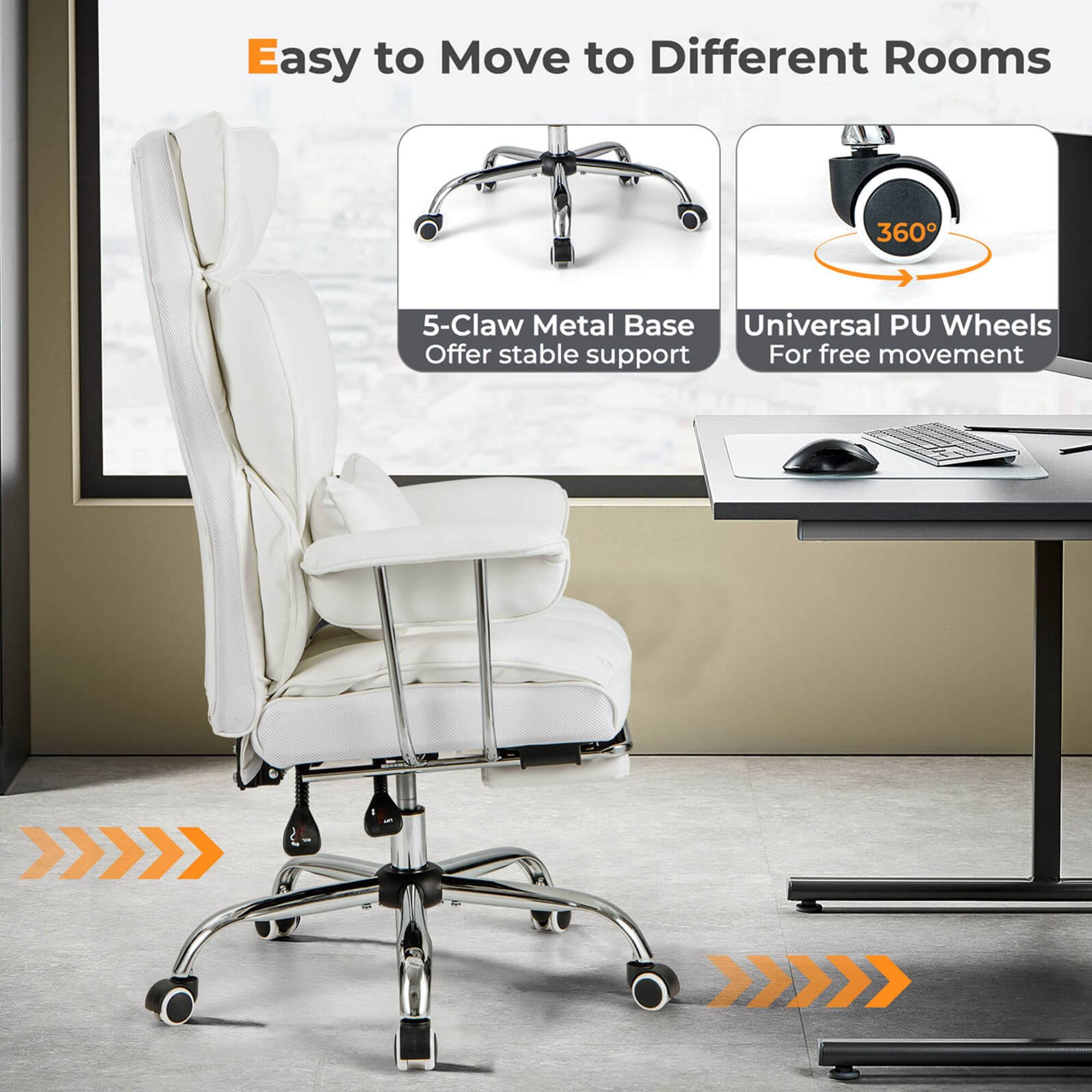 Easy to Move to Different Rooms: 360 5-Claw Metal Base Universal PU Wheels Offer stable support For free movement.