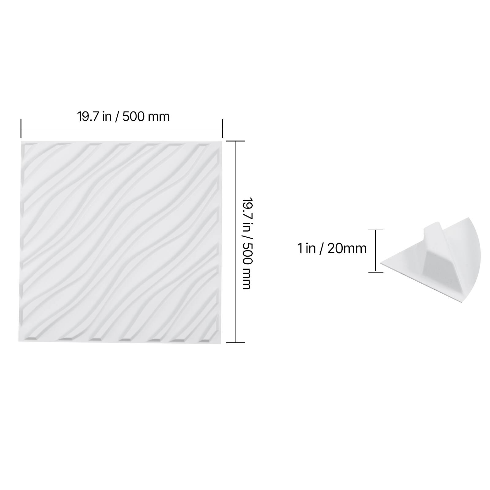 19.7 in / 500 mm  
1 in / 20 mm