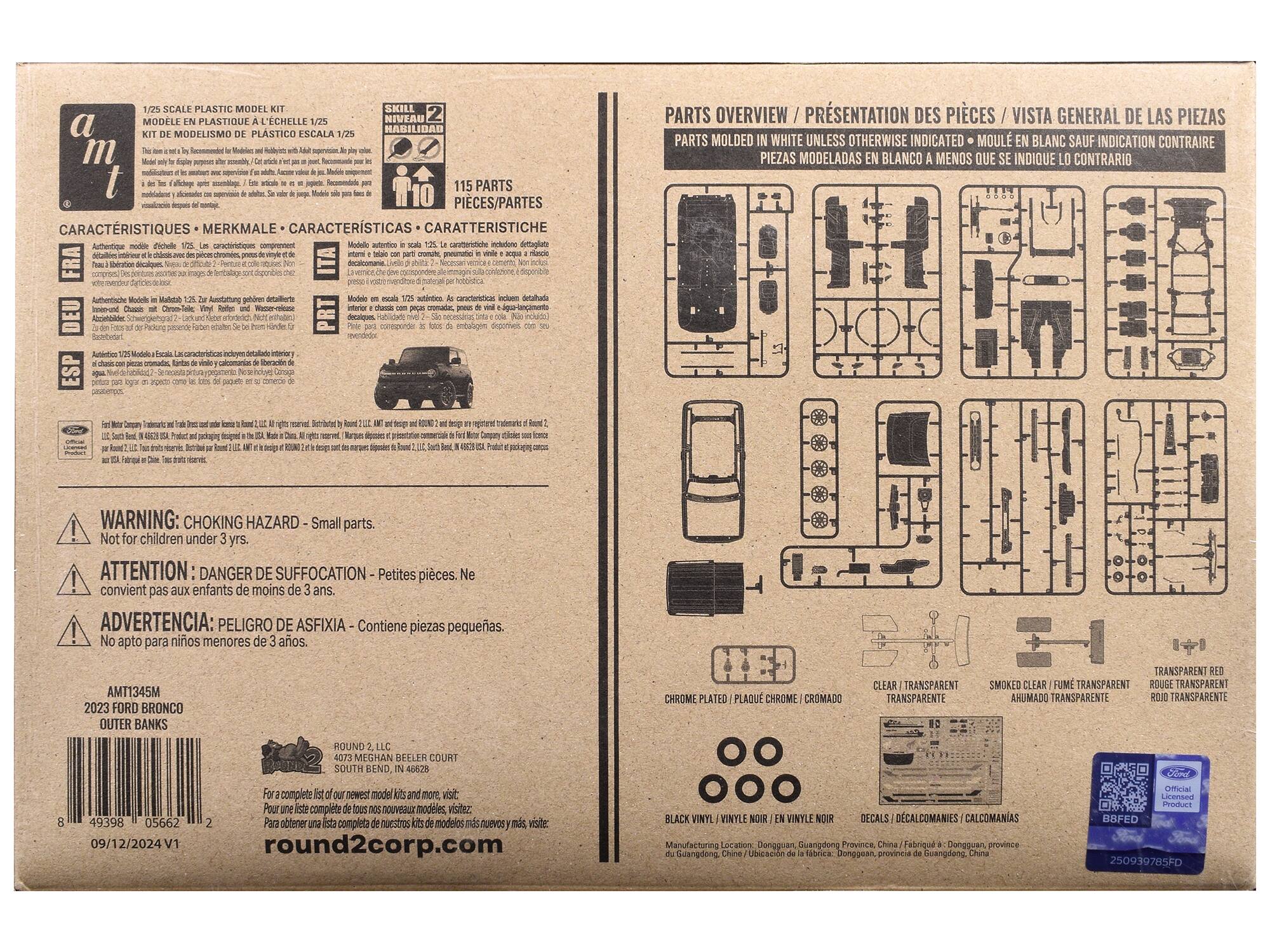 1/25 SCALE PLASTIC MODEL KIT  
MODELE EN PLASTIQUE A L'ECHELLE 1/25  
KIT DE MODELSIMO A ESCALA 1/25  
SKILL LEVEL 2  
NIVEAU DE COMPETENCE 2  
HABILIDAD 2  
CARACTERISTICHE  
CARACTERISTIQUES  
MERKMALE  
CARACTERISTICAS  
CARATTERISTICHE  

AUTHENTICITY  
AUTHENTICITE  
AUTHENTICIDAD  
AUTHENTICITAT  
AUTHENTICIDAD  
AUTHENTICITAT  

115 PARTS  
PIECES/PARTES  
PIECES  
PIECES  
PIECES  
PIECES  

PARTS OVERVIEW / PRÉSENTATION DES PIÈCES / VISTA GENERAL DE LAS PIEZAS  
PARTS MOLDED IN WHITE UNLESS OTHERWISE INDICATED / MOULE EN BLANC SAUF INDICATION CONTRAIRE / PIEZAS MODELADAS BLANCO MENOS QUE SE INDIQUE LO CONTRARIO  

WARNING: CHOKING HAZARD - Small parts. Not for children under 3 yrs.  
ATTENTION: DANGER DE SUFFOCATION - Petites