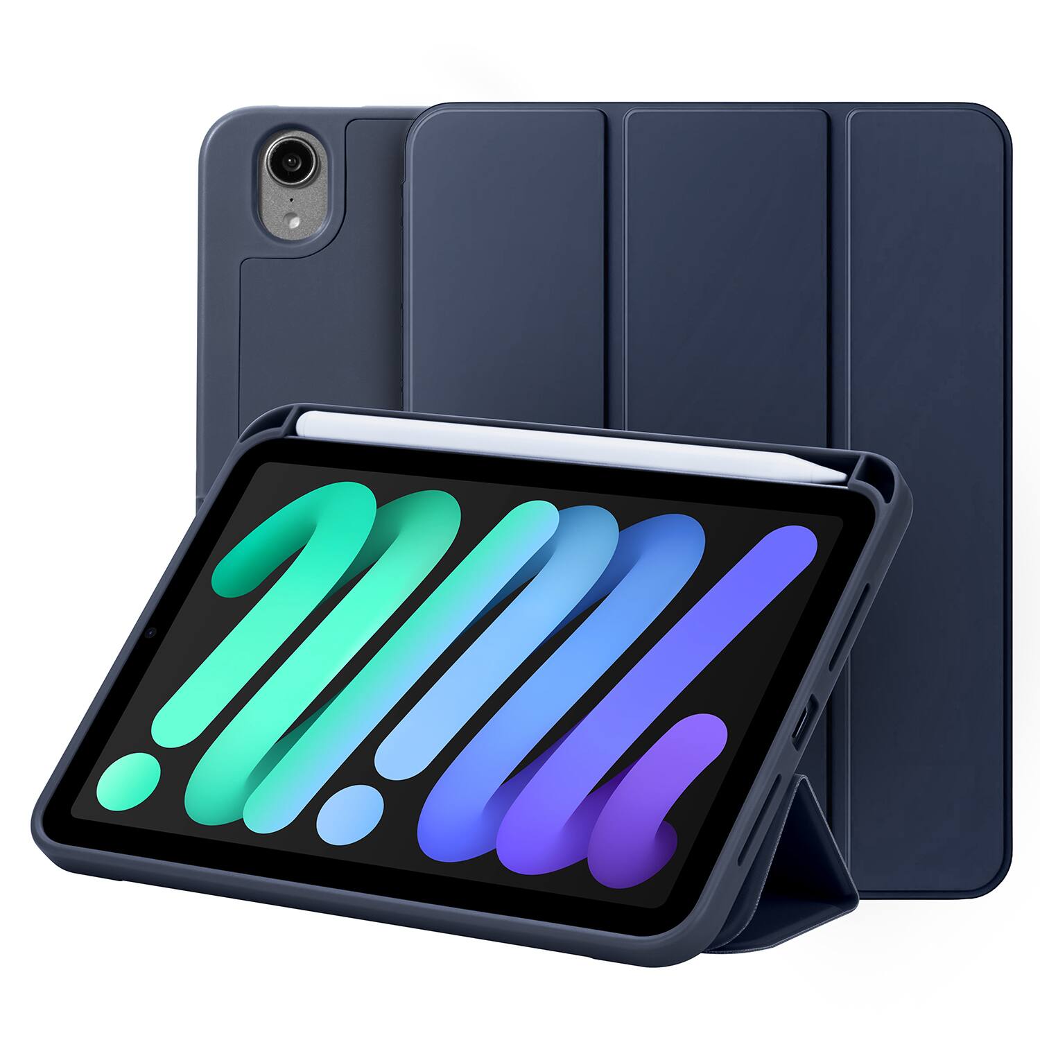 Front. Vena - For Apple iPad Mini 6 Case, iPad Mini A17 Pro Case, iPad Mini 7 Case with Slim Trifold Stand, Protective Cover Blue - Blue.