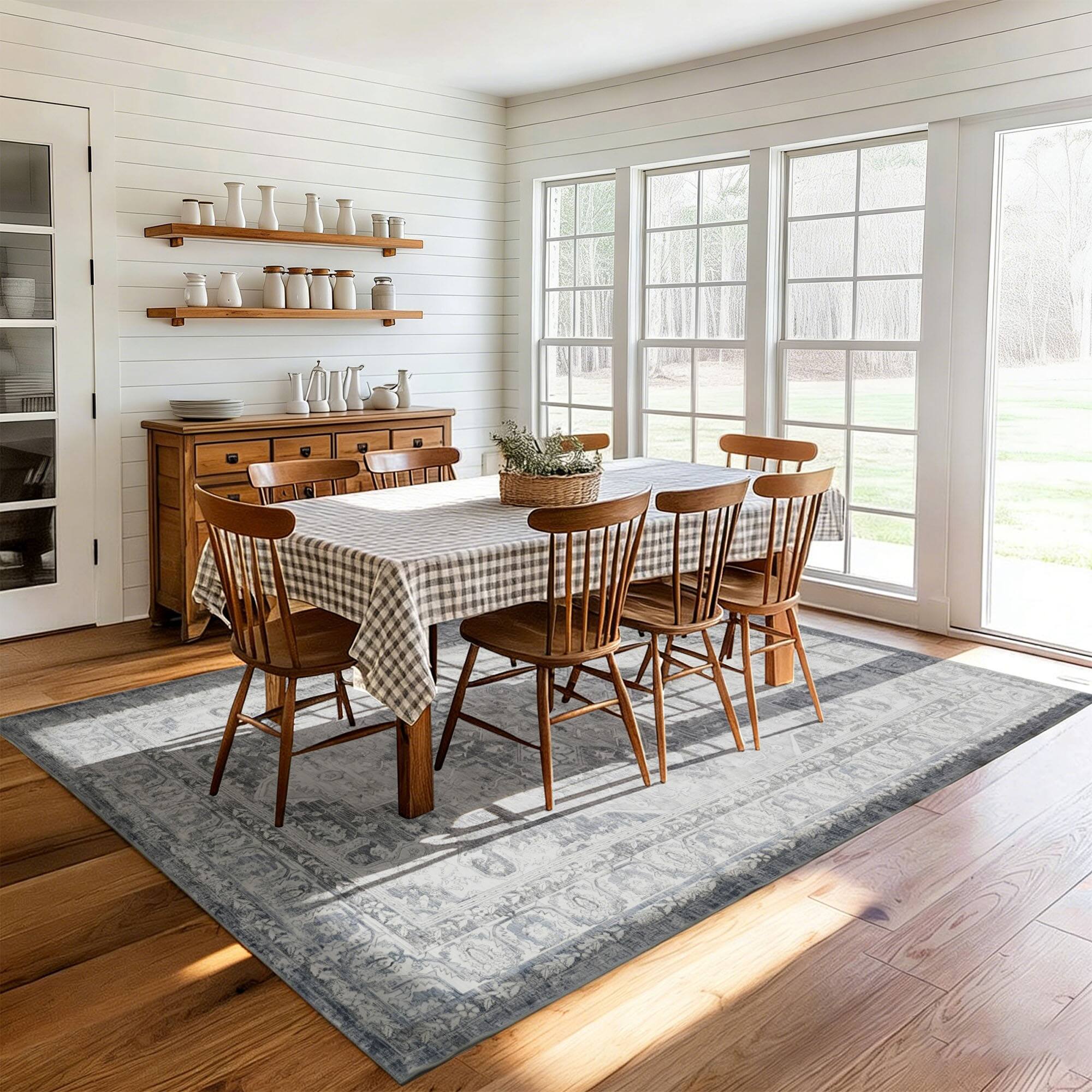 Back. RYHNUYNE - 8x10 Area Rug for Living Room, Washable Soft Thin Rug, No Slip Stain Resistant Carpet for Bedroom Nursery Home(Gray Blue - Gray Blue.