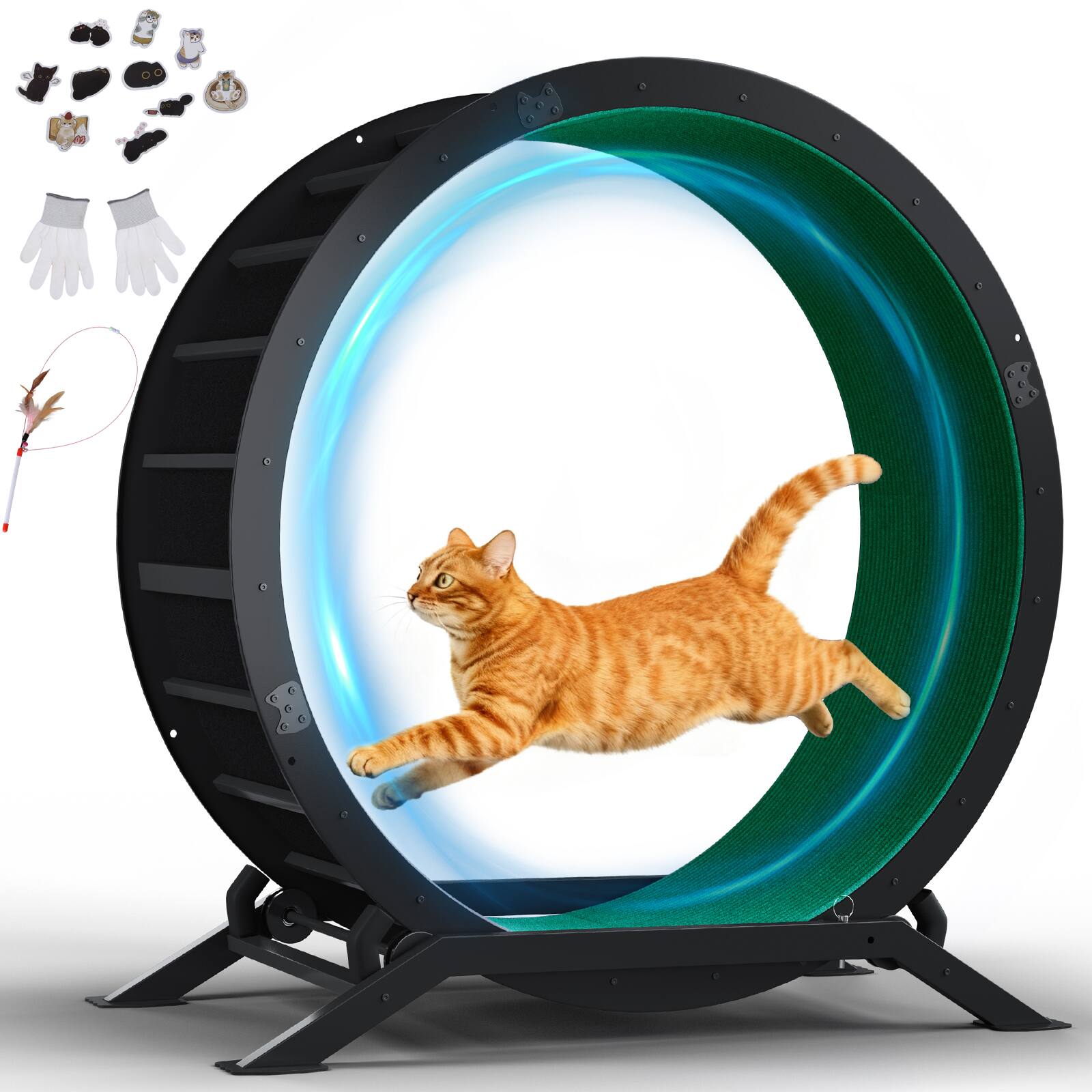Front. CloudRest Pro - Cat Wheels 40" Diameter Large Cat Exercise Wheel for Indoor Cats Cat Treadmill Ultra-Quiet Scroll Wheel - Green.