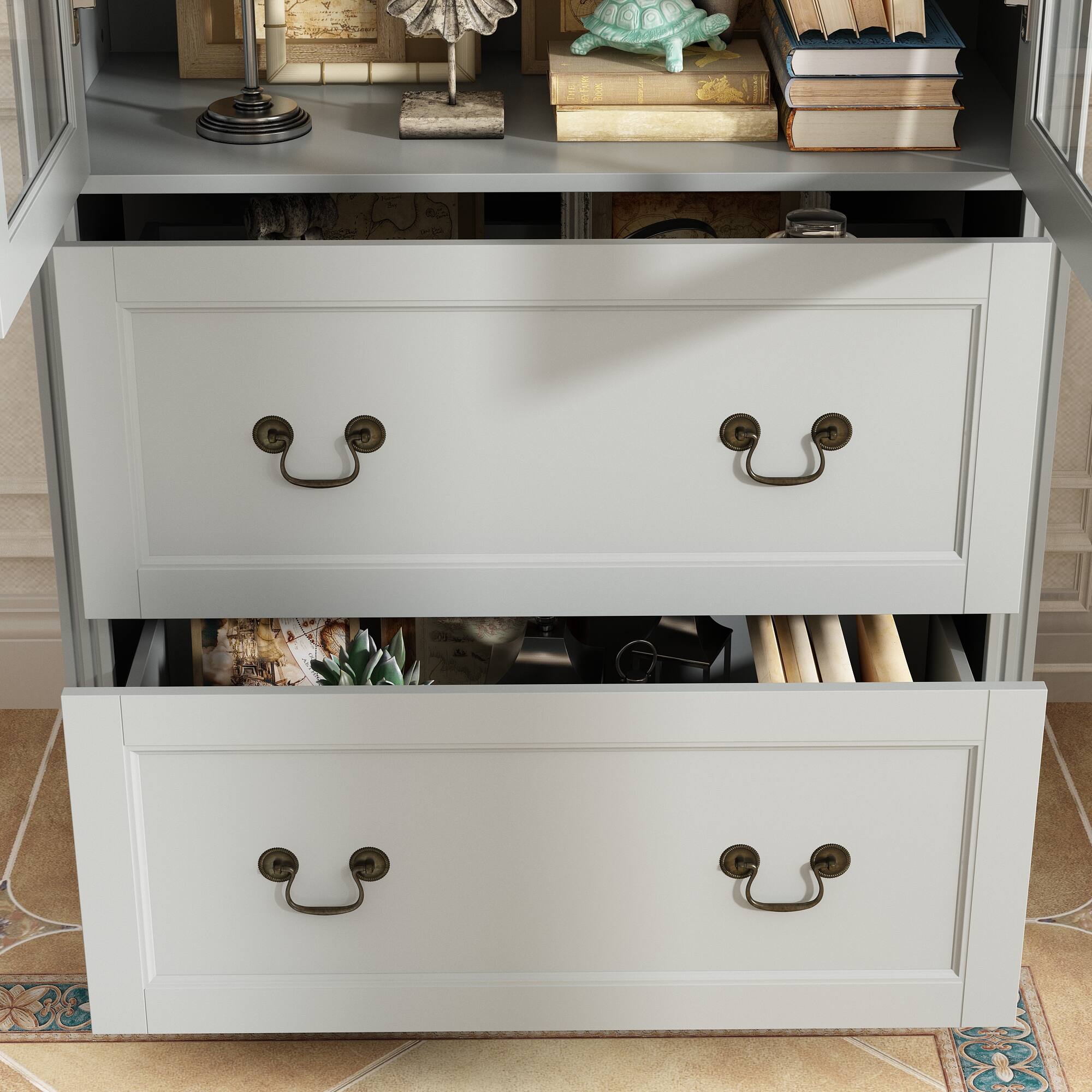 Alt View 5. Famapy - Famapy Minimalist Home Storage Cabinet - Double Glass Doors with Drawers, A Must - Have for Clutter Organization - Gray.