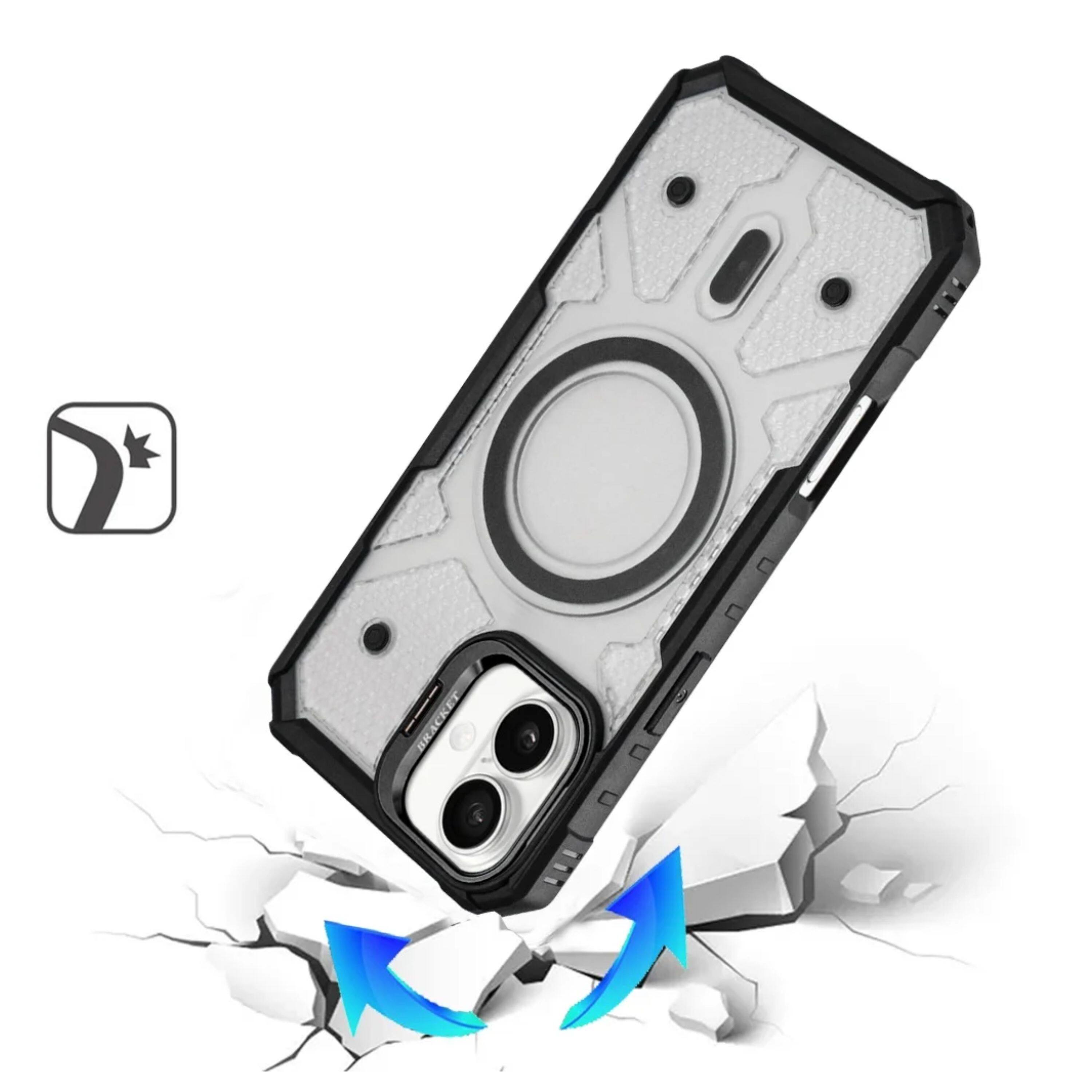Left. Kitcheniva - Rugged Camera Stand Phone Case With Magnetic Circle Tempered Glass For iPhone 17 Black - Black.