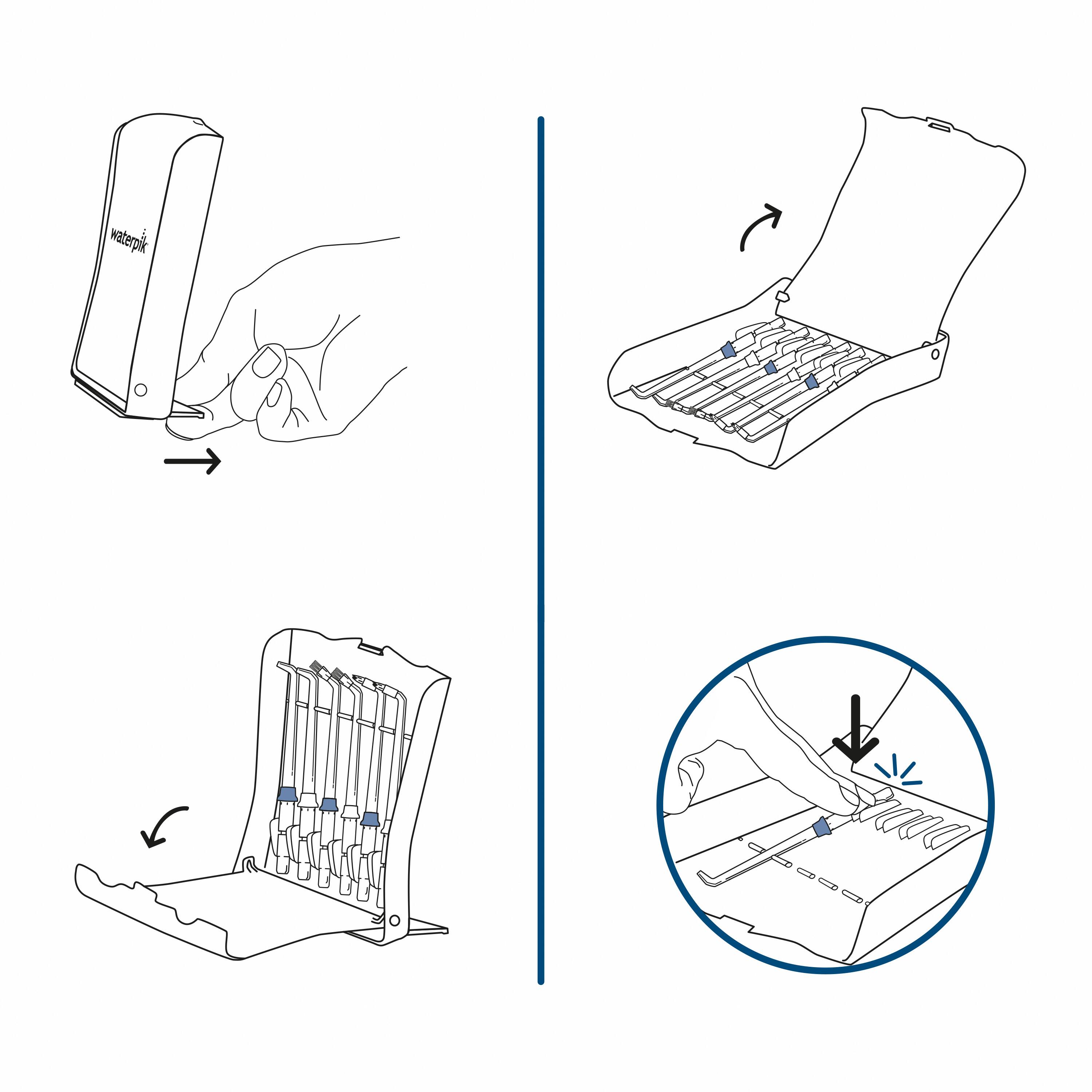 Left. Waterpik - Water Flosser Tip Storage Case with 6 Tips - Blue.