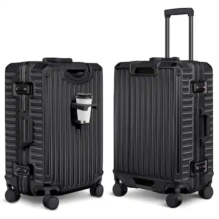 Front. Sugift - 20" Durable Aluminum Frame Spinner Luggage ABS+PC Hardshell Suitcase with TSA Lock, and Smart Organization - Black.