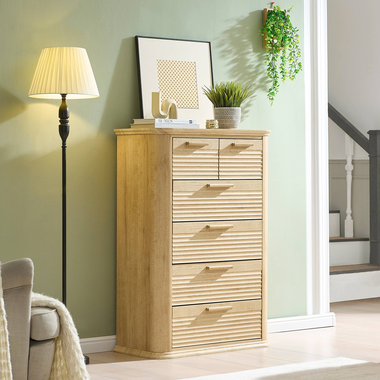 Back. Forest'nSky - Oak Wood 6 drawer 31.5 in. Wide Chest of Drawers with Curved Profile Design for Living Room - Oak.
