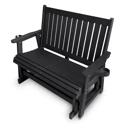 Front. Fortune Candy - Poly Lumber Patio Glider 2-Seater (Black) - Black.