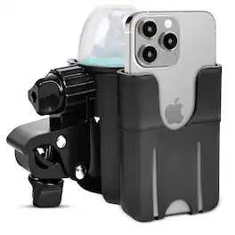 Fosmon - Stroller Cup Holder with Phone Holder, Universal Cup Holder Stroller Attachment Organizer, Bike Cup Holder for Walker - Black