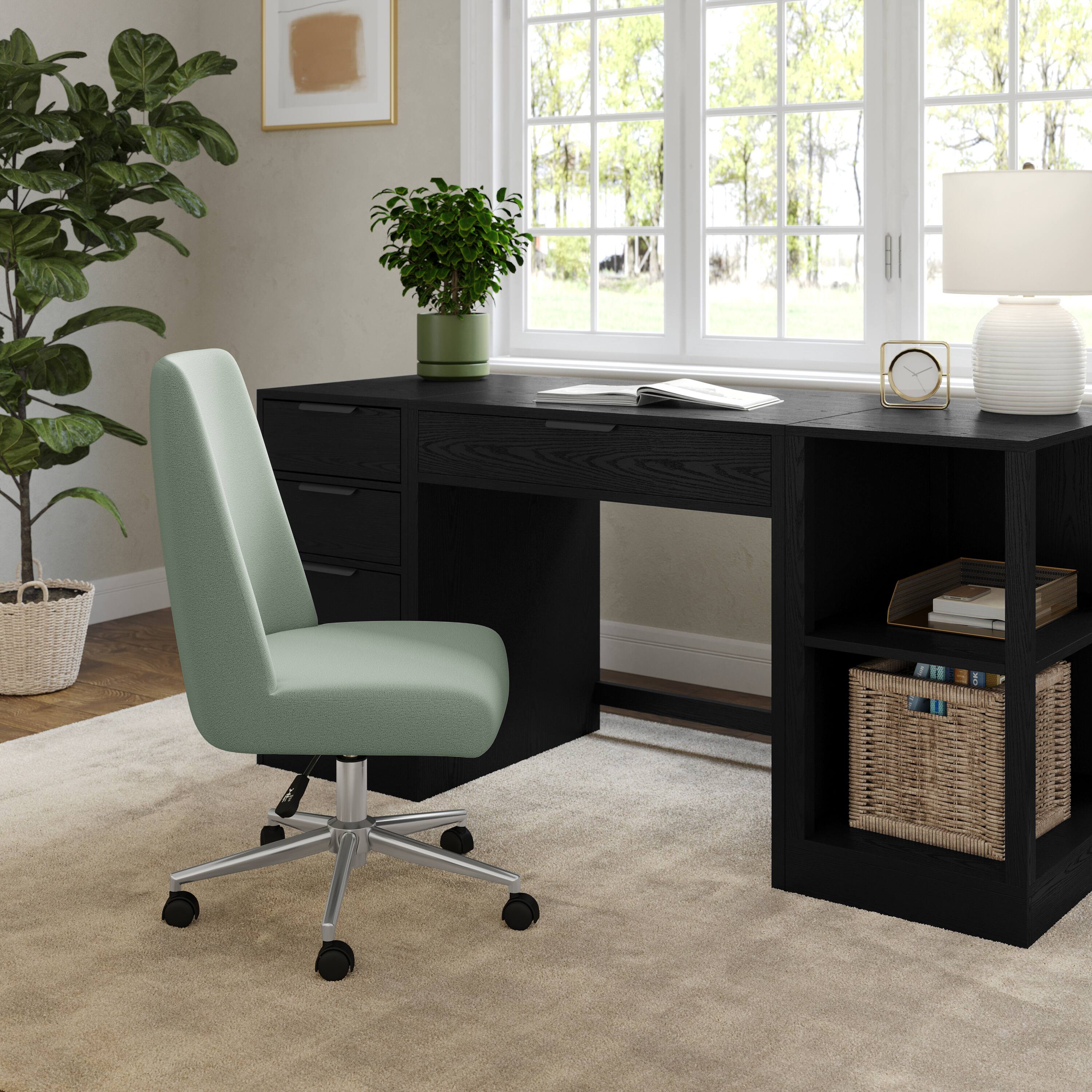 Alt View 4. Martha Stewart - Maeve Upholstered Height Adjustable Swivel Home Office Chair - Sage Fabric/Polished Nickel Frame.