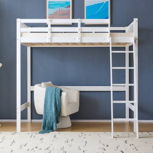 Alt View 1. Winado - Twin Size Wood Loft Bed Frame Solid Safety Guardrail with RGB LED 2 Charging Station for Adults Kids Teens Junior - White.