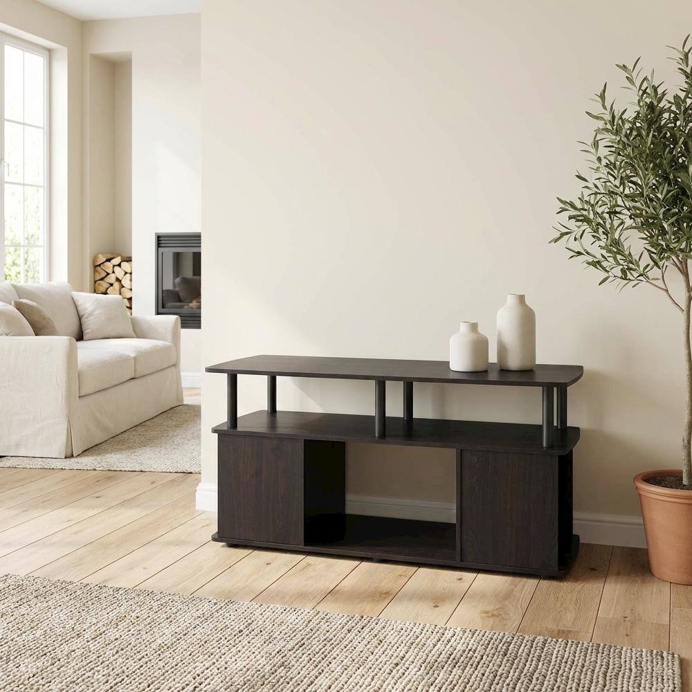 Left. FurniFact - Black Utility Coffee Table with Open Storage and Sturdy Frame - Black.