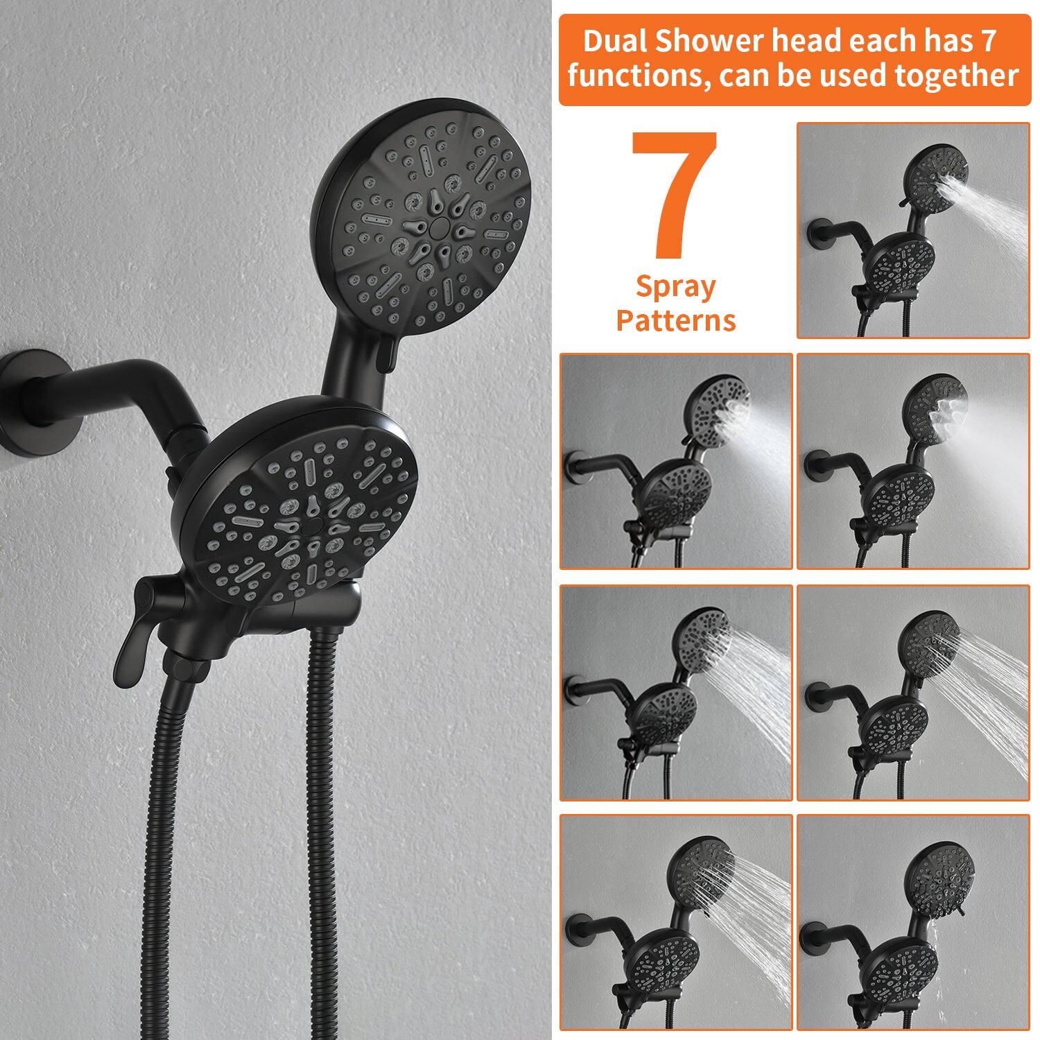 Dual Shower head each has 7 functions, can be used together

7 Spray Patterns