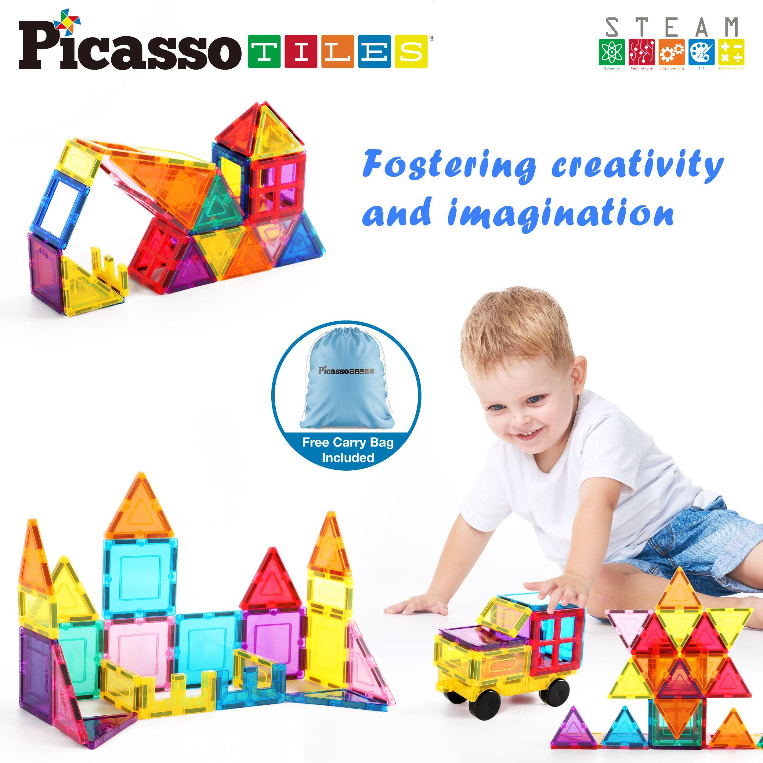Picasso Tiles STEAM : Fostering creativity and imagination Picasso Tiles Free Carry Bag Included