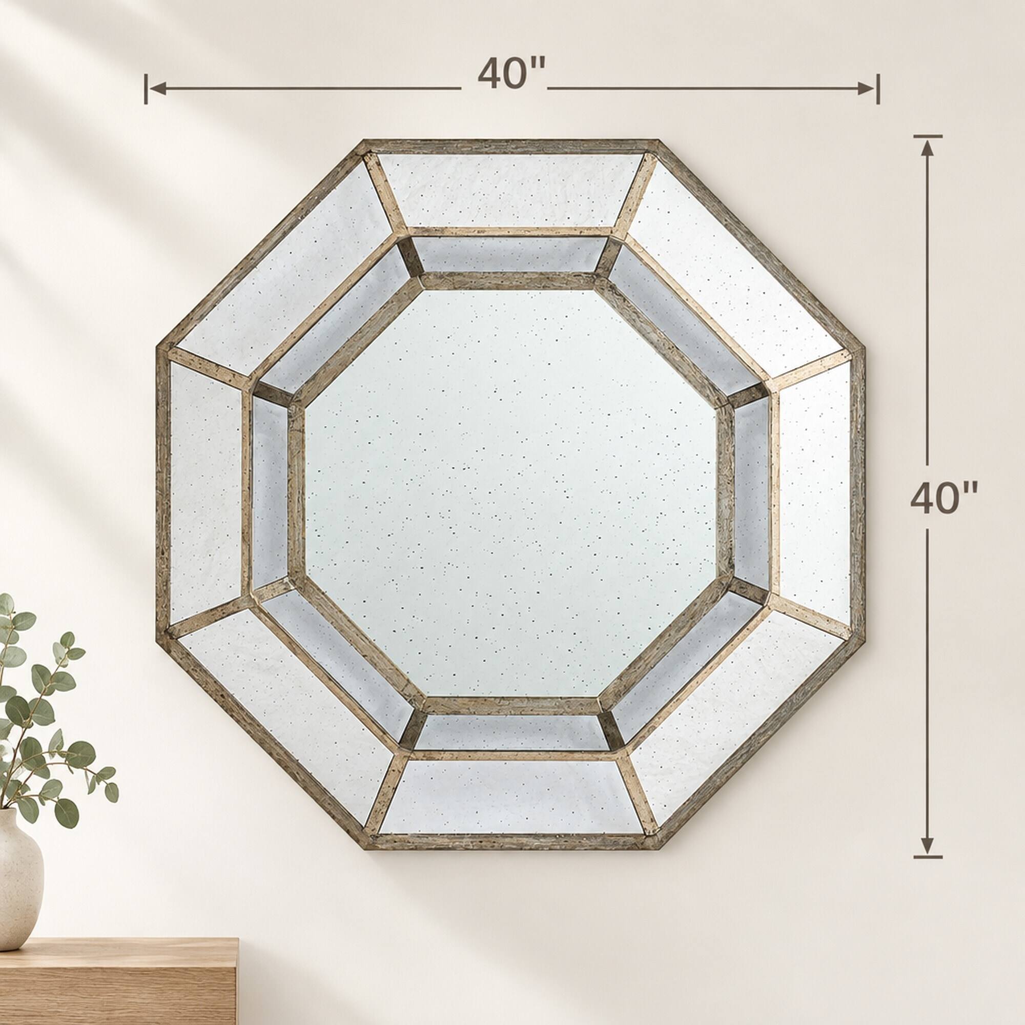 RYHNUYNE 40 in Oversized Octagon Wall Mirror, Distressed Finish, Mid ...