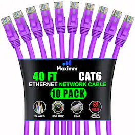 Maximm - Cat 6 Ethernet Cable 40 ft (10-Pack) - UTP, 10Gbps, 550MHz