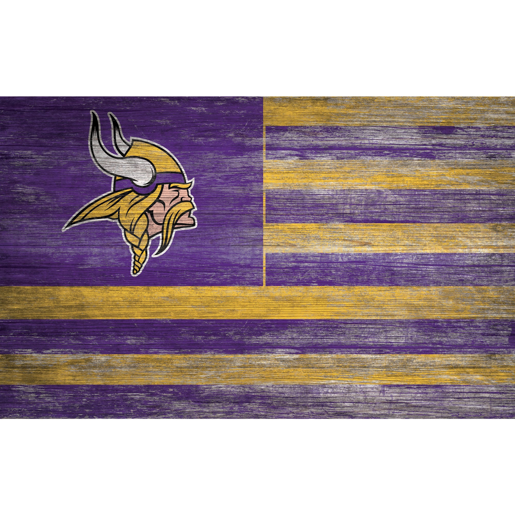 Front. Fan Creations - Minnesota Vikings 11'' x 19'' Distressed Flag Sign - Multicolor.