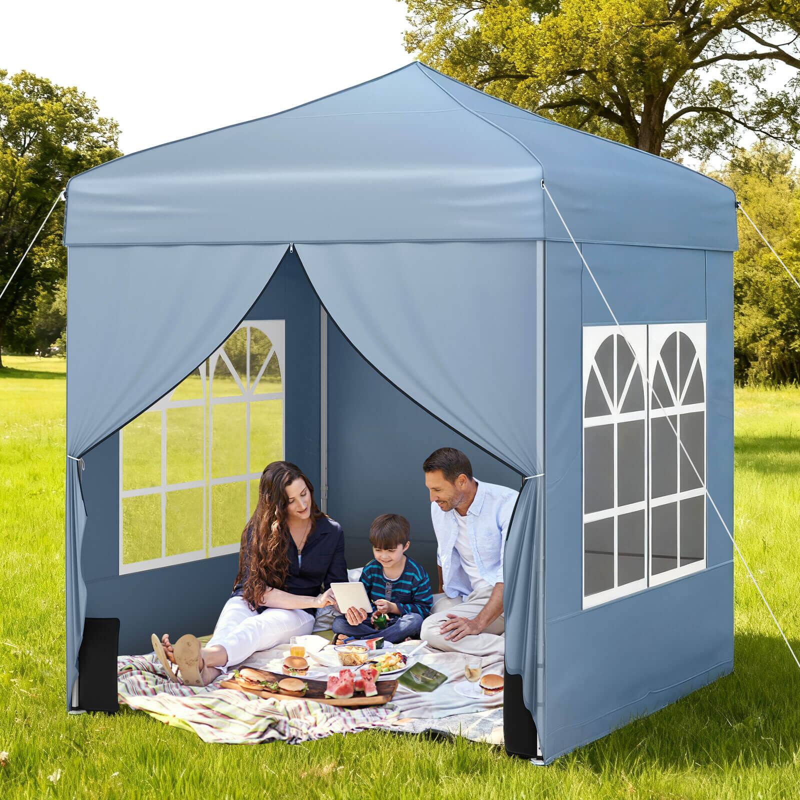 Alt View 1. Costway - Costway 6.5 x 6.5 FT Pop up Canopy Tent with 4 Sidewalls, Wheeled Bag, 4 Sandbags, 8 Stakes - Gray.