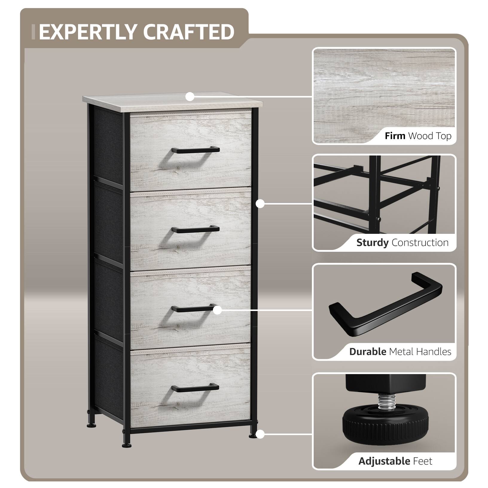 EXPERTLY CRAFTED

- Firm Wood Top
- Sturdy Construction
- Durable Metal Handles
- Adjustable Feet
