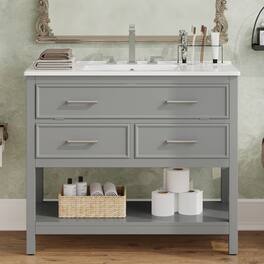 Boyel Living - 36 Inch Bathroom Vanity with Ceramic Sink Tip Out Tray Full Extension Drawers Soft Close - Gray