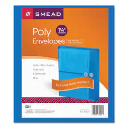Smead Manufacturing - Poly String and Button Interoffice Envelopes, Open-Side (Horizontal), 9.75 x 11.63, Transparent Blue, 5/Pack