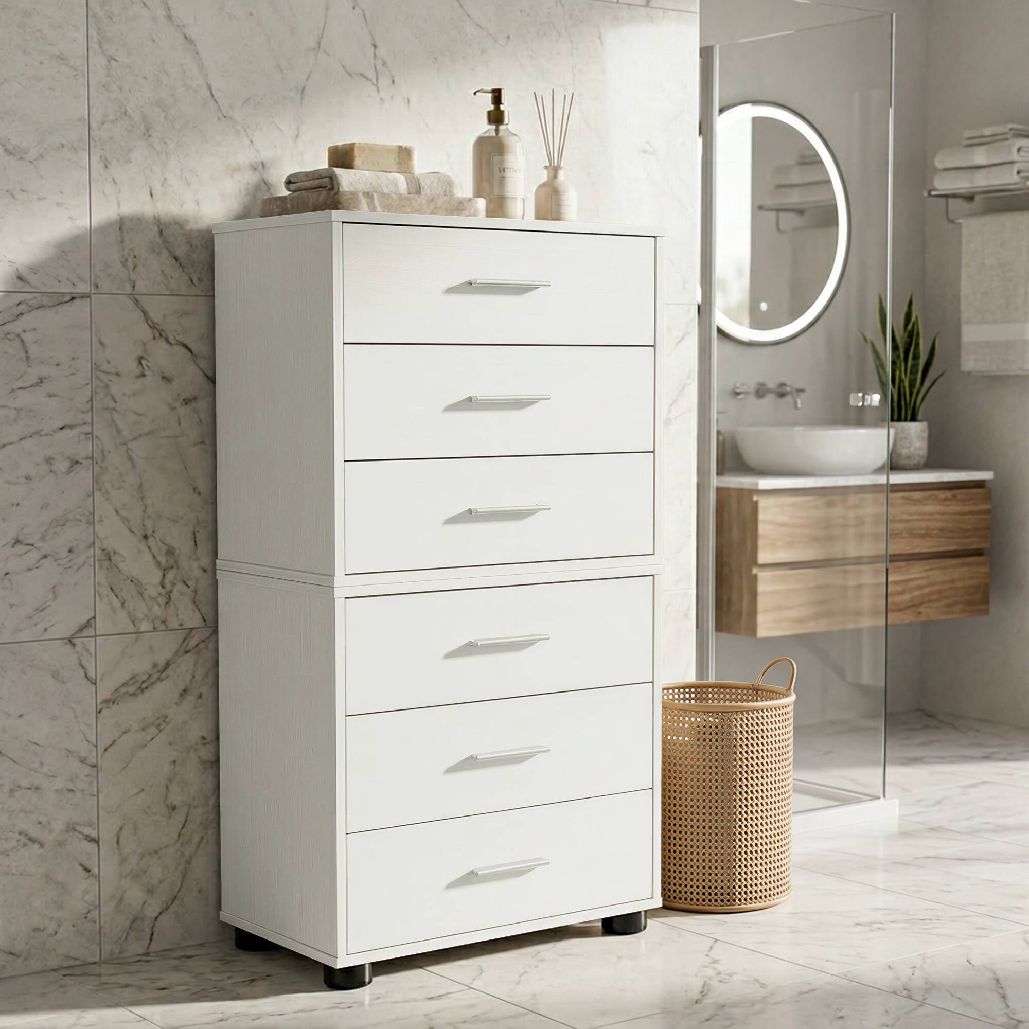 Alt View 2. Aheaplus - 2-Pack Wooden Closet Organizer - 3 Drawers, Multifunctional Bedside Nightstand for Bedroom - White.