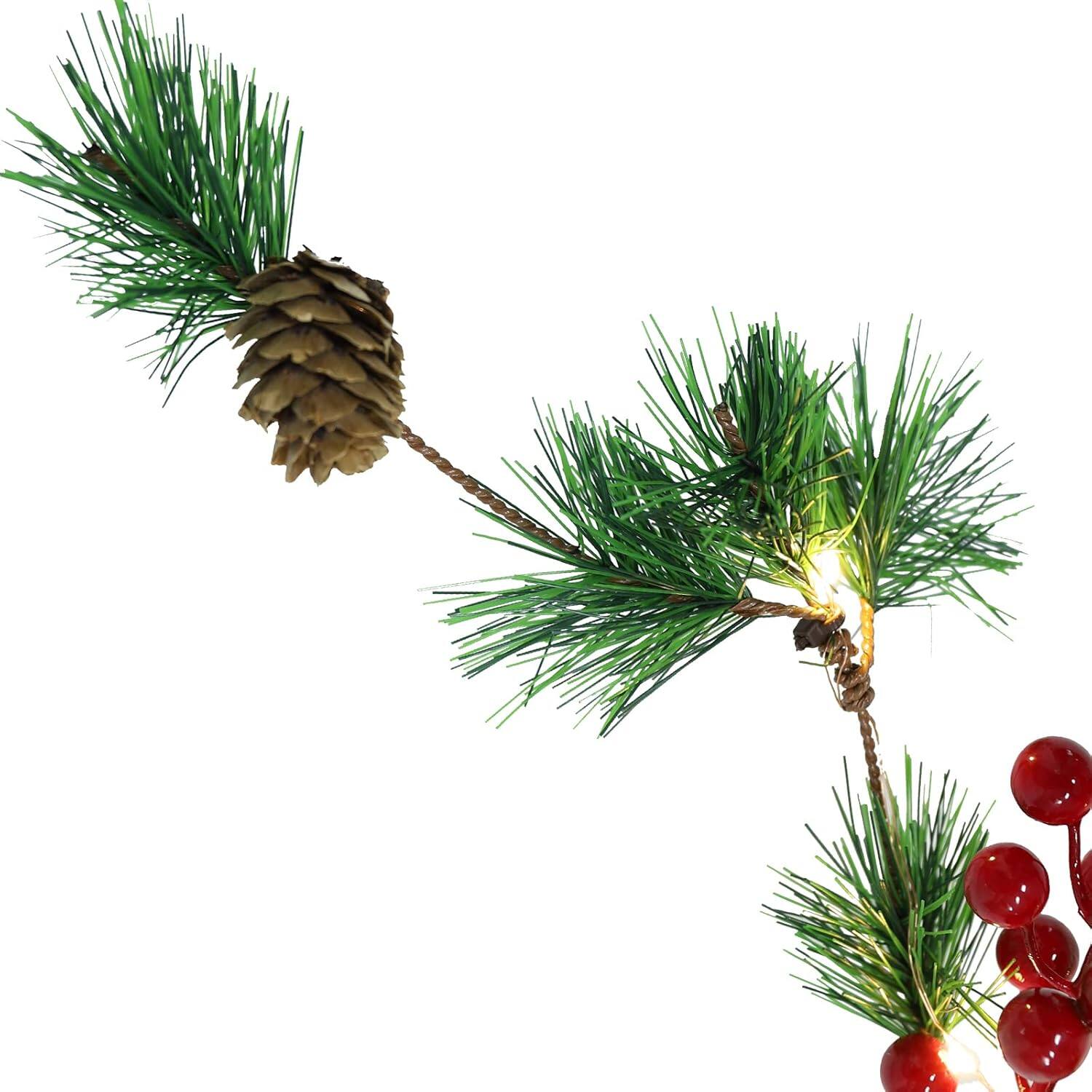 Alt View 1. Oumilen - Christmas Garland String Lights – Battery Operated Artificial Pine Garland with Red Berries & Pinecones for Xmas Decor.