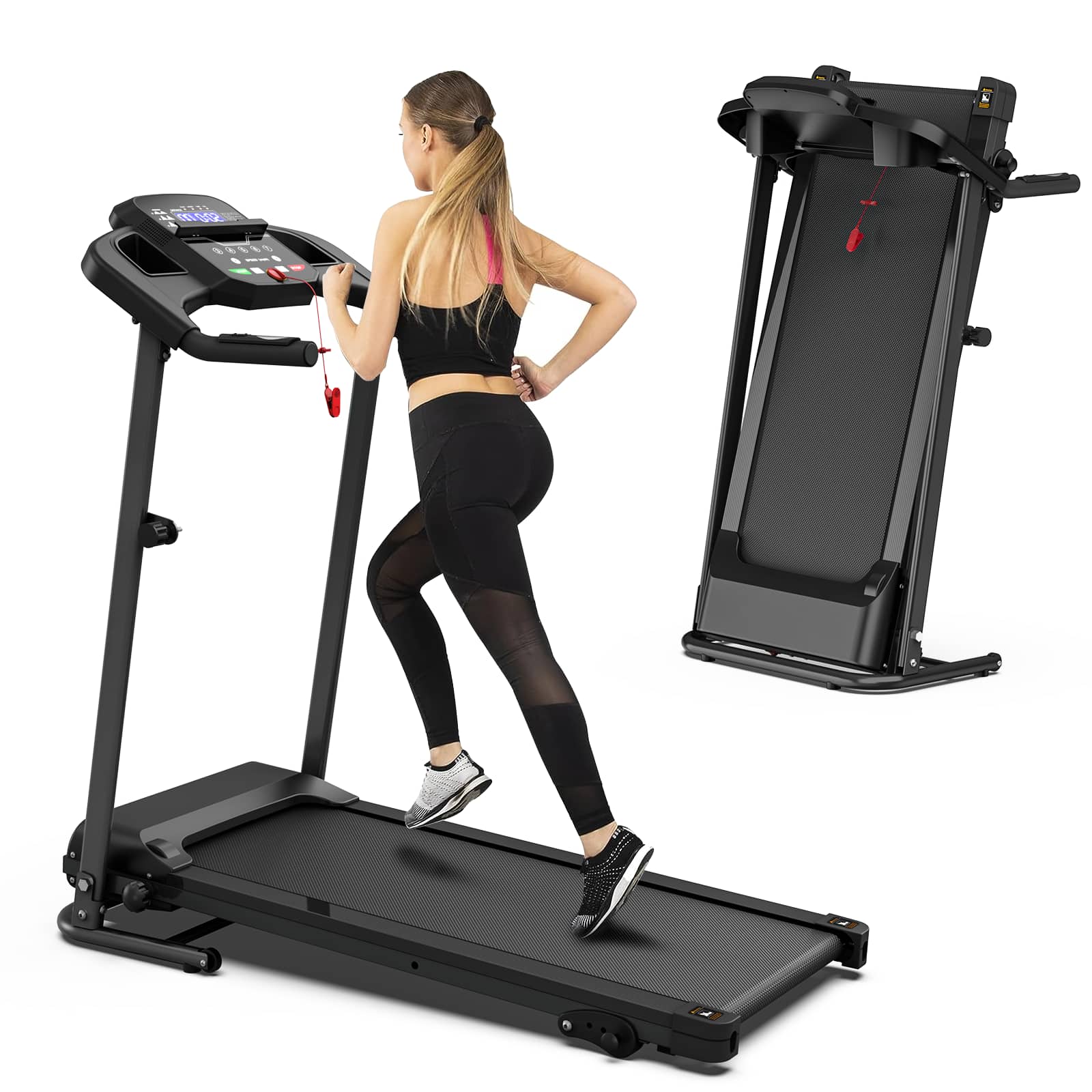 Loheer - Folding Treadmill with Incline, 7.5 MPH Compact Walking Pad Treadmill for Home, 265 LBS Capacity Running Machine - Black