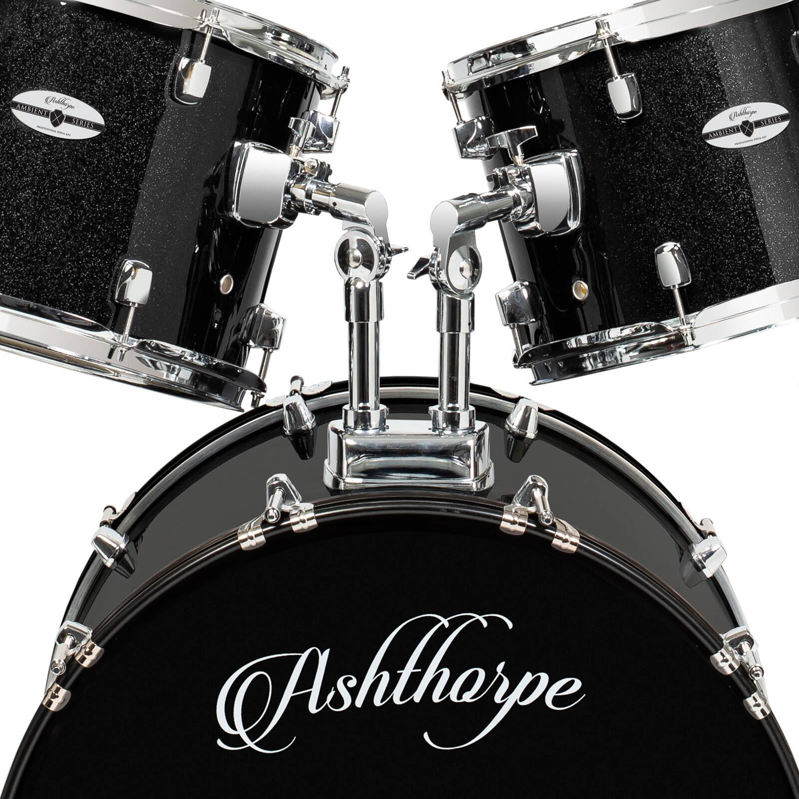 Ashthorpe Adult Drum Set with Remo Heads and Brass Cymbals (Set of