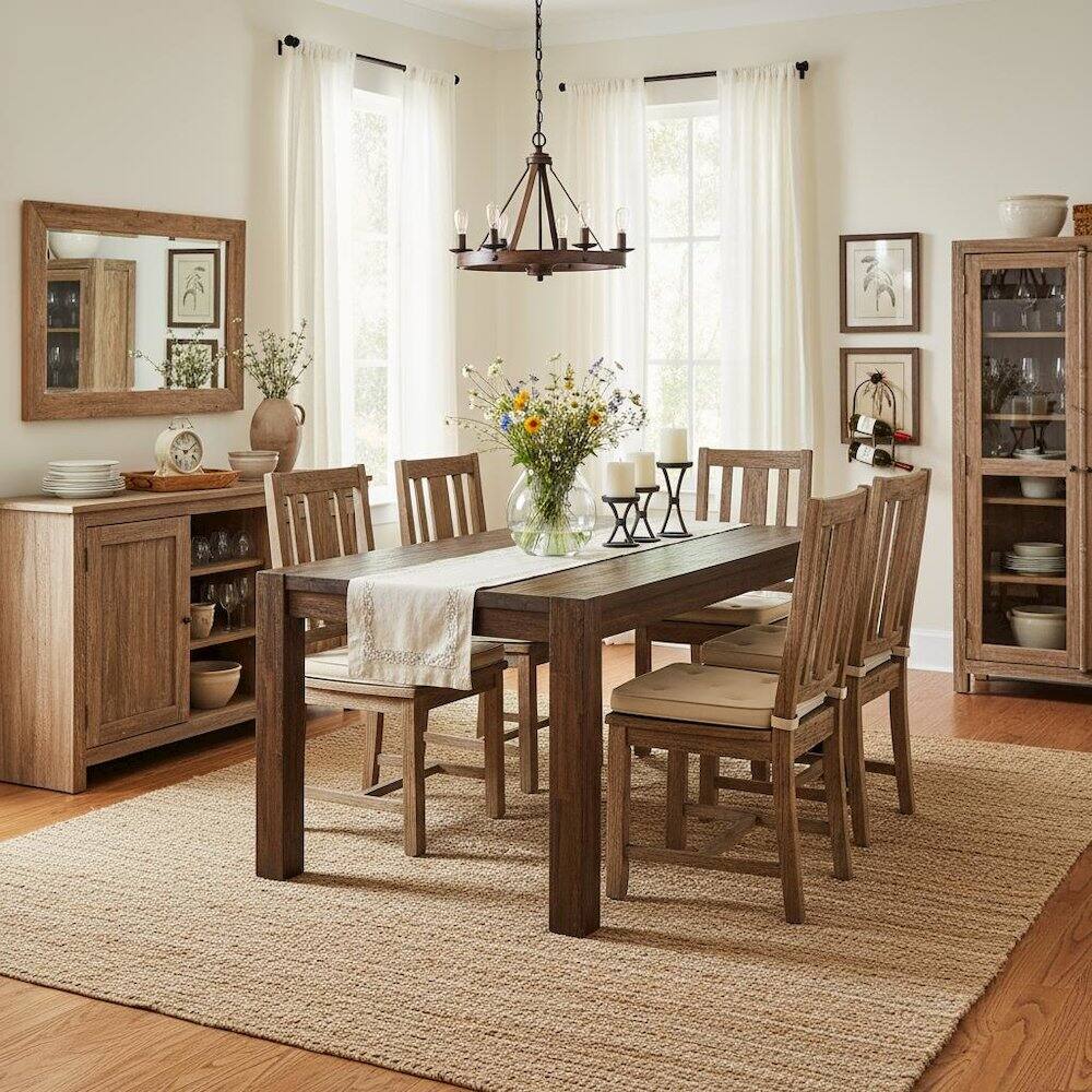 Left. FurniFact - Rectangular Dining Table - Brown.