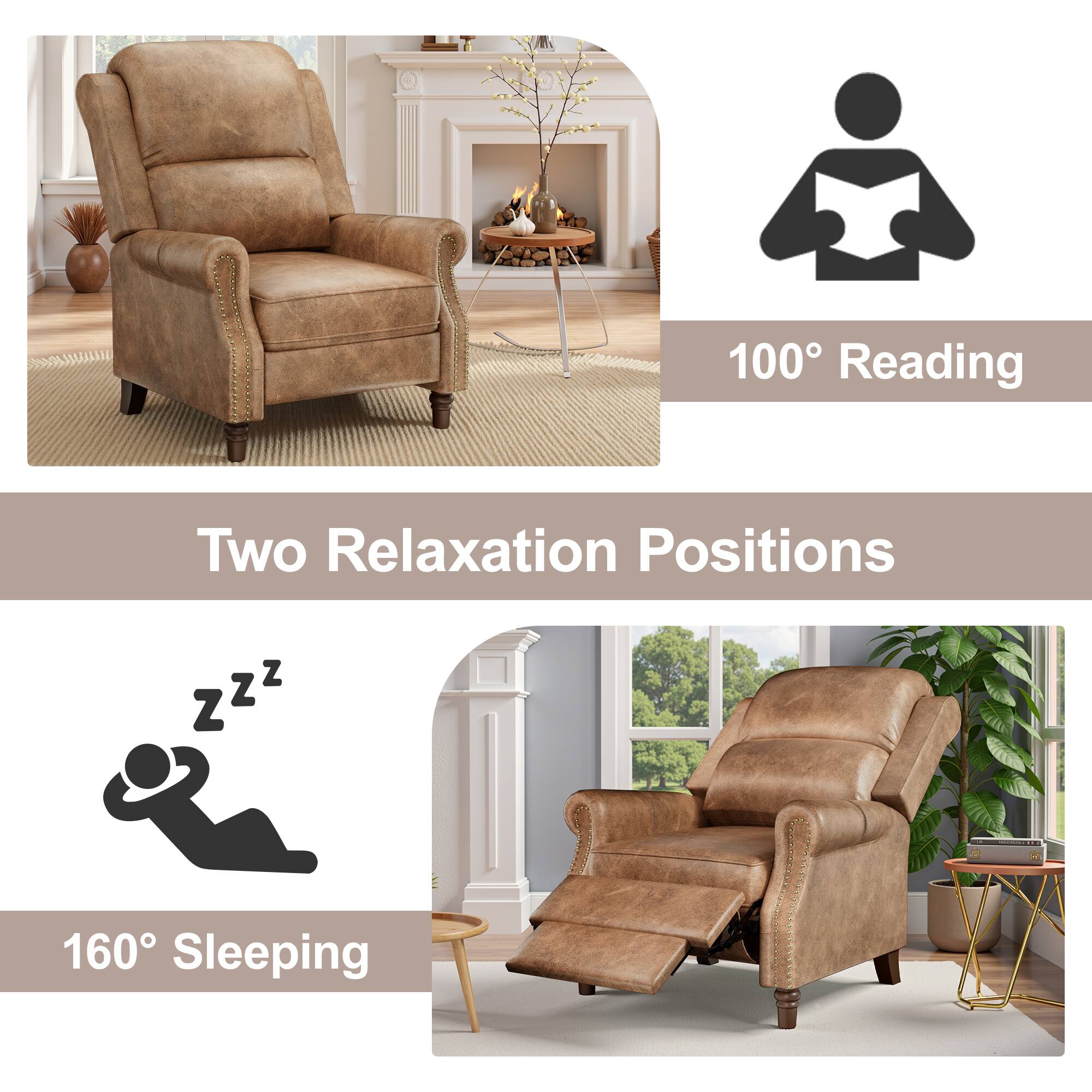 100° Reading  
Two Relaxation Positions  
160° Sleeping