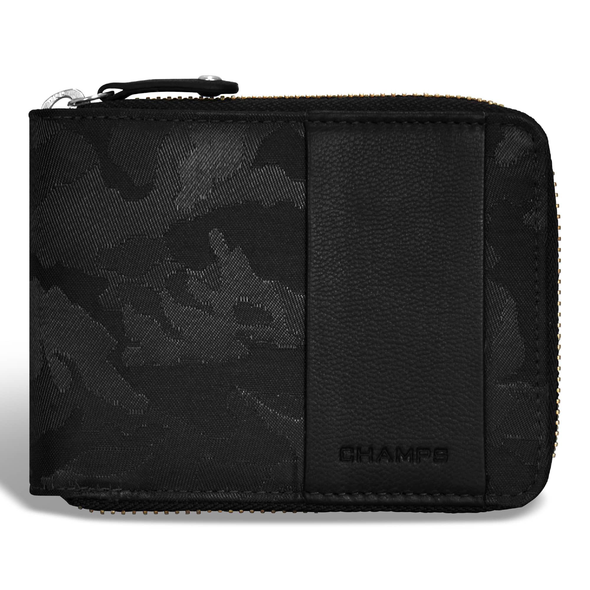 Front. Champs - Camo Collection Leather Zip Around Wallet - Black.