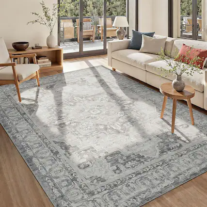 Front. RYHNUYNE - 8x10 Area Rug for Living Room, Washable Soft Thin Rug, No Slip Stain Resistant Carpet for Bedroom Nursery Home(Gray Blue - Gray Blue.
