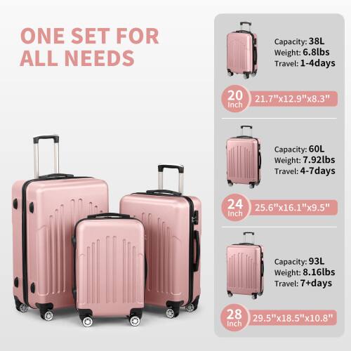 ONE SET FOR ALL NEEDS

- Capacity: 38L
- Weight: 6.8lbs
- Travel: 1-4 days
- Size: 21.7"x12.9"x8.3" Inch

- Capacity: 60L
- Weight: 7.92lbs
- Travel: 4-7 days
- Size: 25.6"x16.1"x9.5" Inch

- Capacity: 93L
- Weight: 8.16lbs
- Travel: 7+ days
- Size: 29.5"x18.5"x10.8" Inch