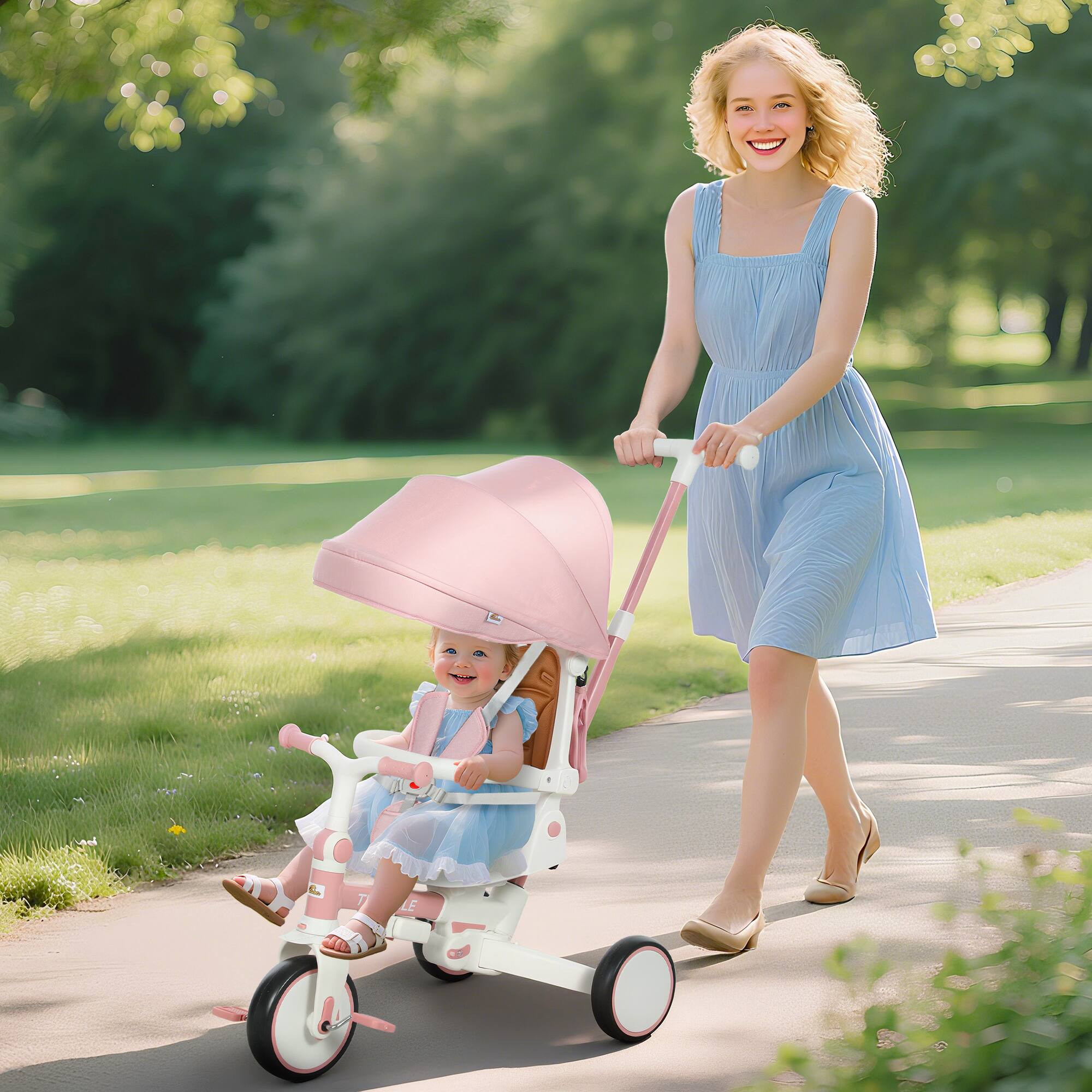 Alt View 1. Qaba - in 1 Tricycle Stroller for Toddler 1-5 Years w/ Adjustable Push Handle, Rotatable Seat - Pink.