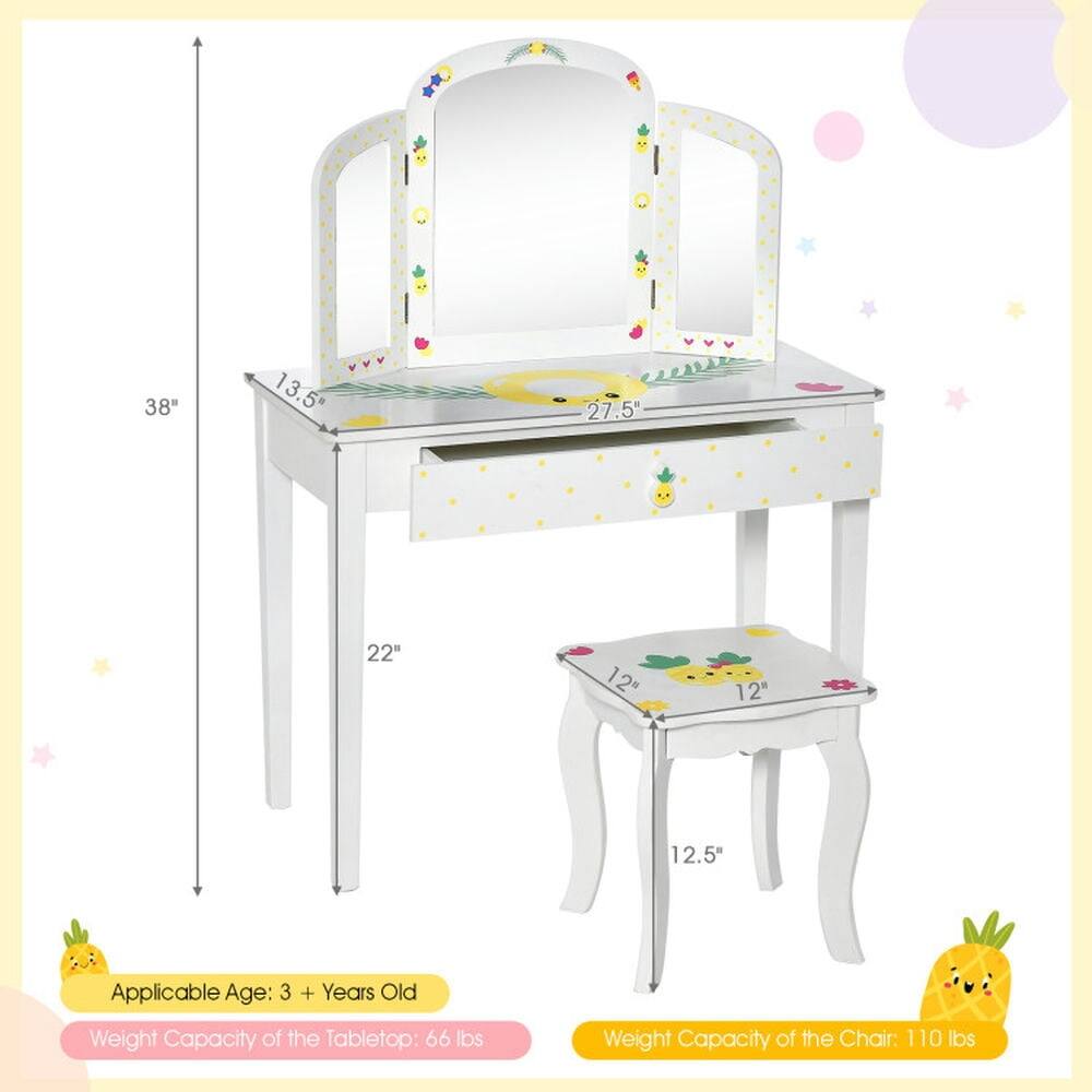 38"  
13.5"  
27.5"  
22"  
12"  
12"  
12.5"  

Applicable Age: 3 + Years Old  
Weight Capacity of the Tabletop: 66 lbs  
Weight Capacity of the Chair: 110 lbs