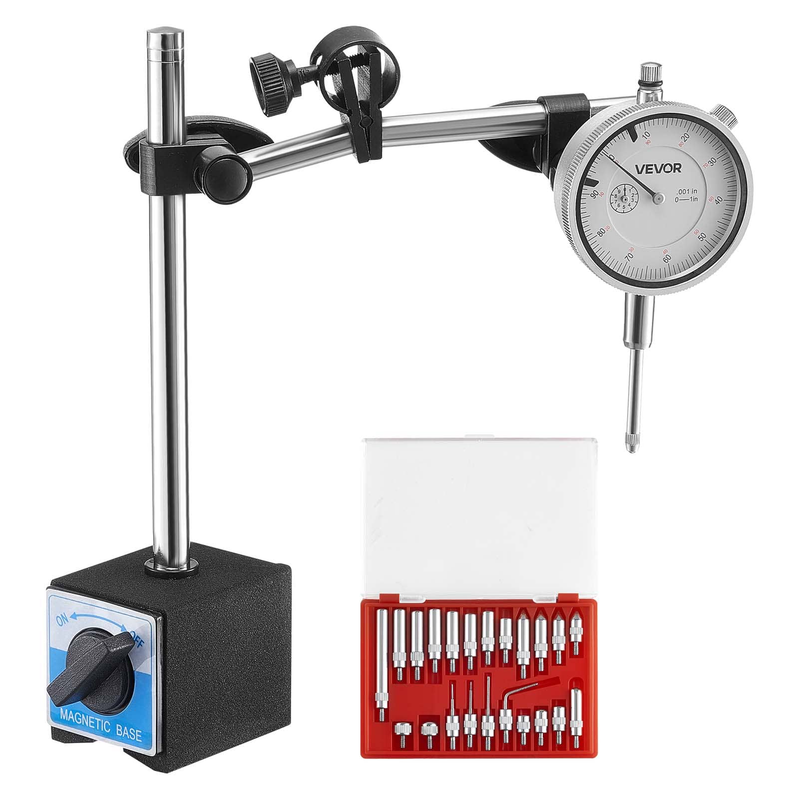VEVOR - Dial Test Indicator with Dual Rod Stand and Storage Case, 0.001 inch Accuracy, 0-1 inch Range, Fine Adjustable Long Arm - White+Sliver price history on PriceWatchPro