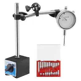 VEVOR - Dial Test Indicator with Dual Rod Stand and Storage Case, 0.001 inch Accuracy, 0-1 inch Range, Fine Adjustable Long Arm - White+Sliver