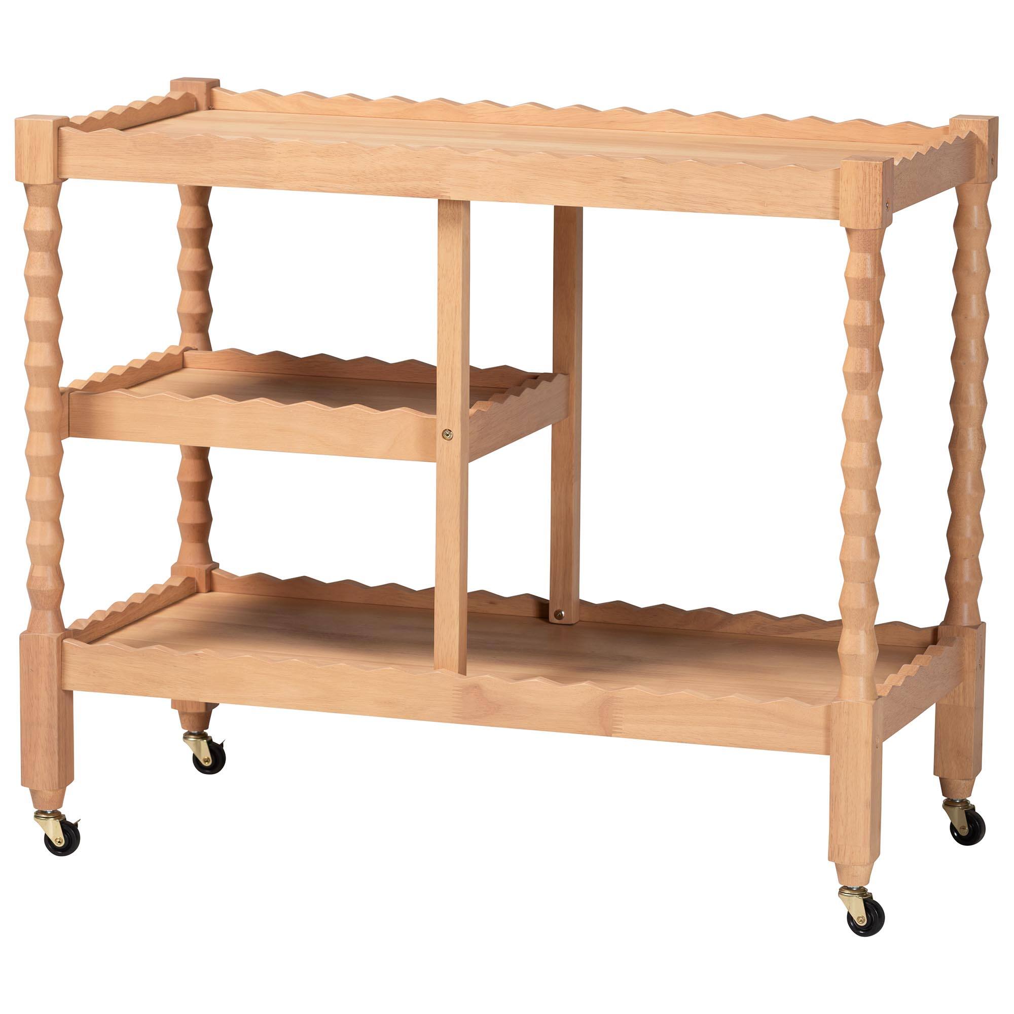 Front. Baxton Studio - Seamus 3-Tier Book Cart with Bobbin Frame - Beech Brown.