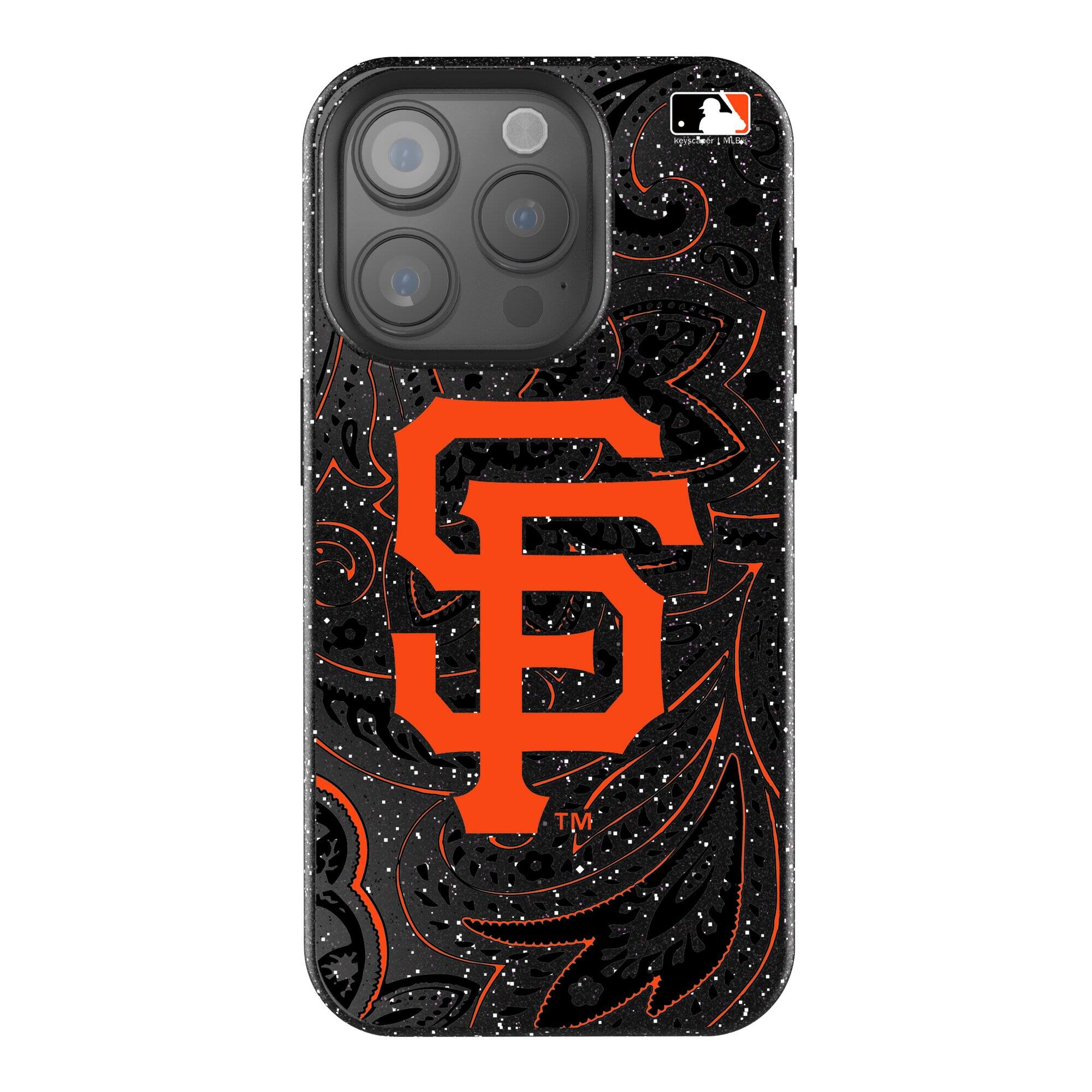 Front. Keyscaper - San Francisco Giants Paisley Bling iPhone Case - 15 Pro - Black.