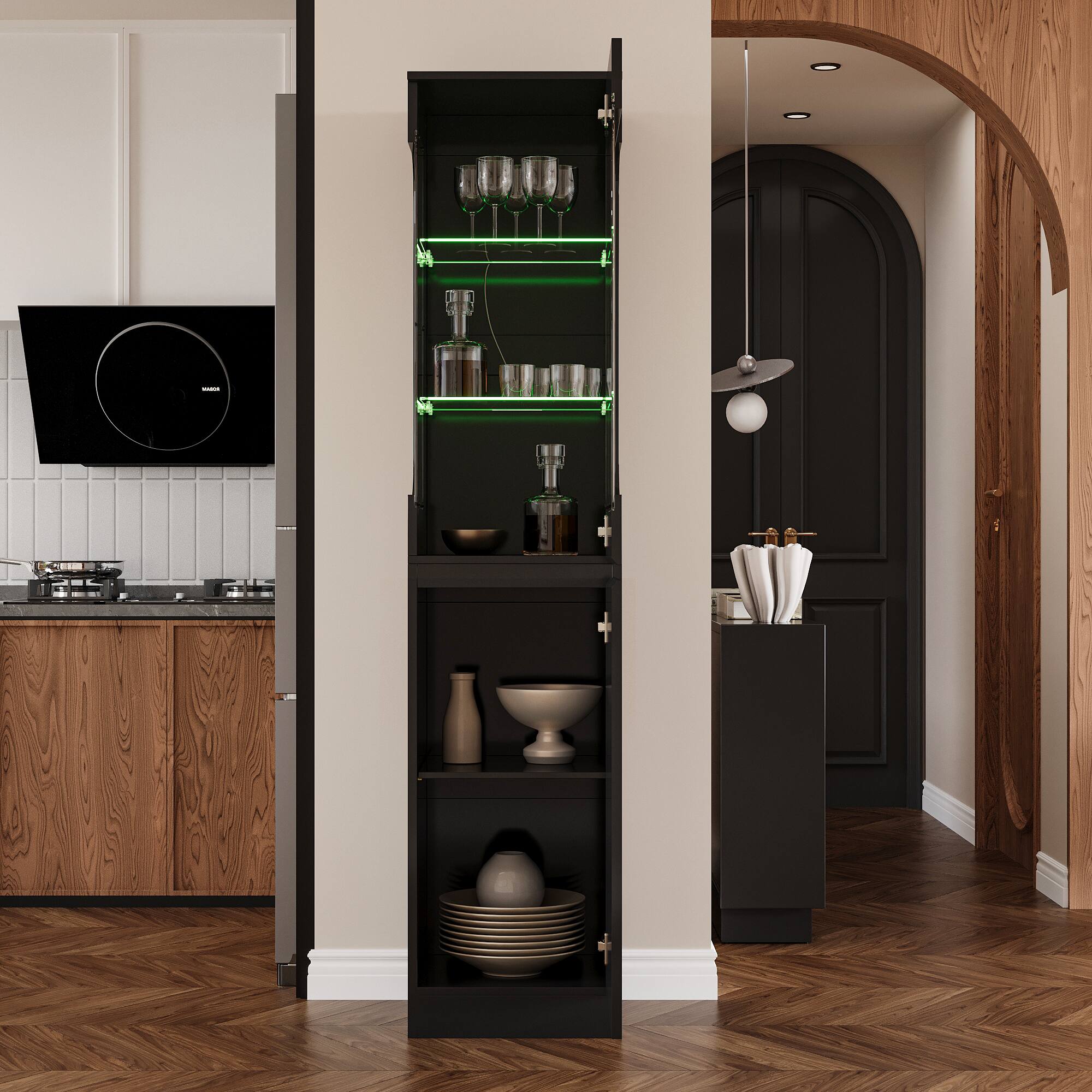 Alt View 7. Famapy - Famapy Display Storage Cabinet - Color - changing LED Lights & Adjustable Shelves for Home Decor - Black.