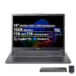 Acer - Aspire 14" WUXGA Touch Copilot+ PC Laptop,Intel Core Ultra 5 226V,16GB LPDDR5X,1TB SSD+1TB Dock,Backlit,Win 11 - Gray