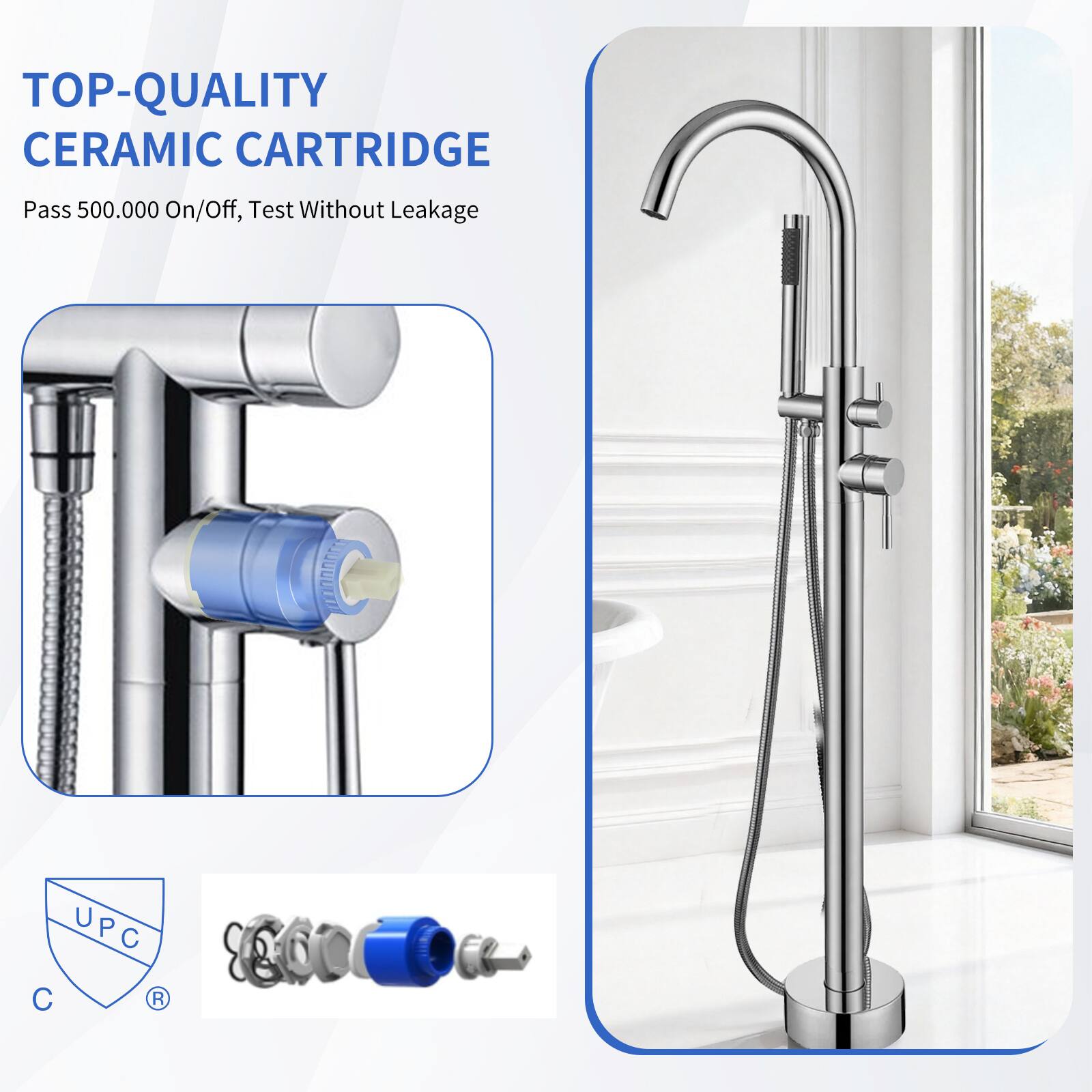 TOP-QUALITY CERAMIC CARTRIDGE  
Pass 500.000 On/Off, Test Without Leakage  

UPC C