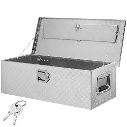 Front. VEVOR - Heavy Duty Aluminum Truck Bed Tool Box, Diamond Plate Tool Box with Side Handle and Lock Keys - Silver.