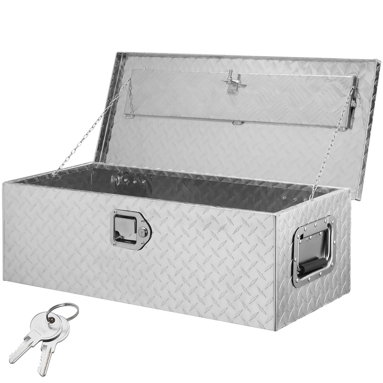 VEVOR - Heavy Duty Aluminum Truck Bed Tool Box, Diamond Plate Tool Box with Side Handle and Lock Keys - Silver