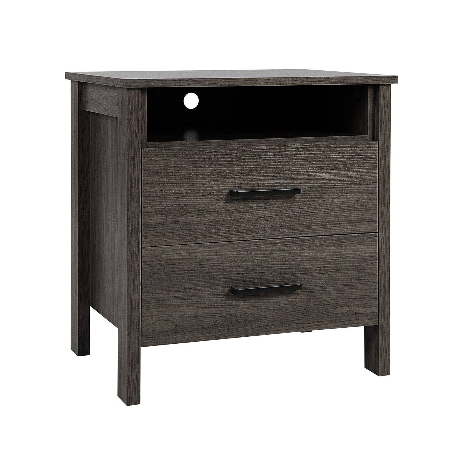 Alt View 7. Boyel Living - Modern Walnut Brown Wood Grain Nightstand with Cable Hole and Open Compartment - Walnut Brown.